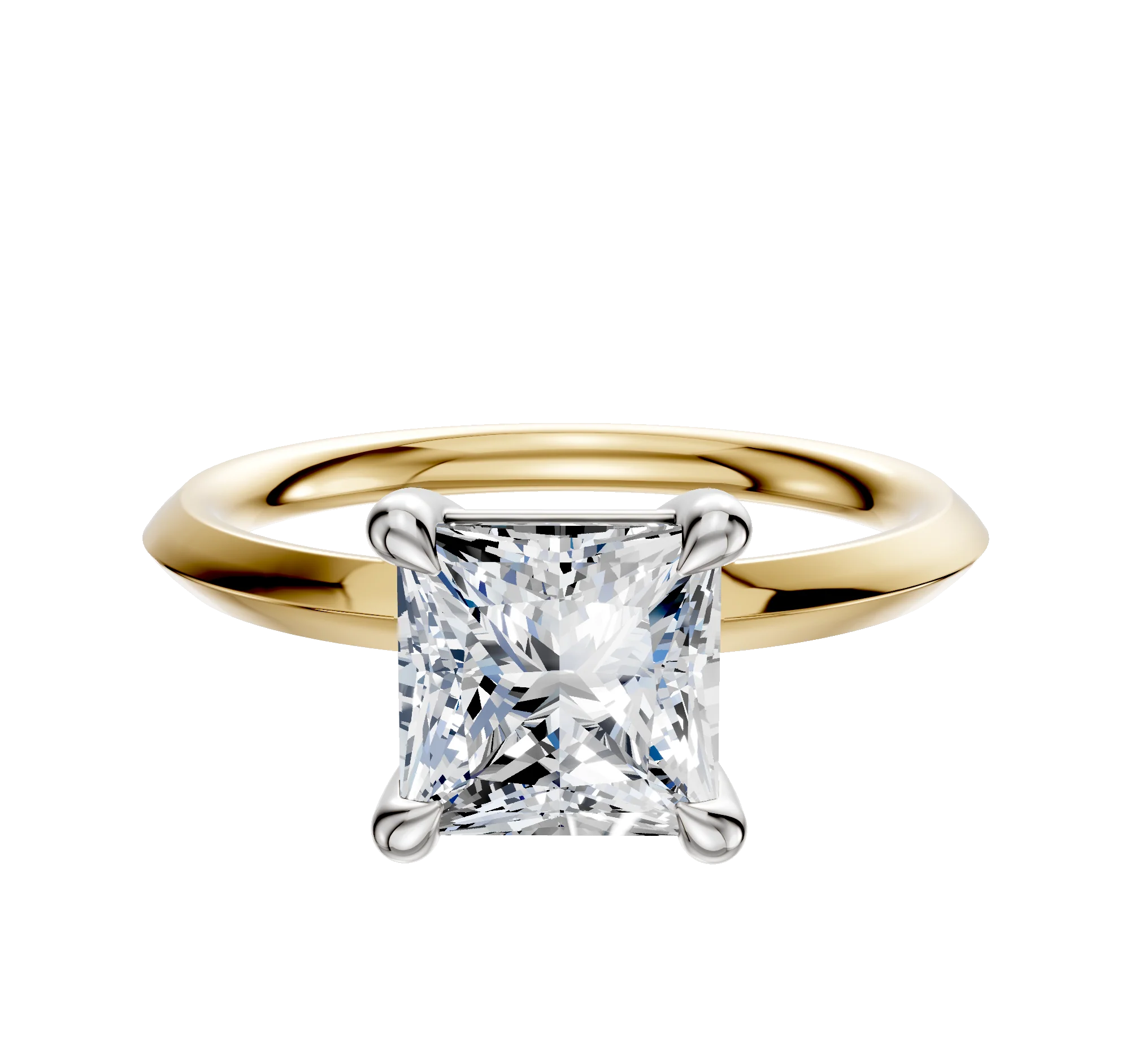 18K Two Tone 4 Prong Basket Classic Knife Edge 2.0mm Engagement Ring