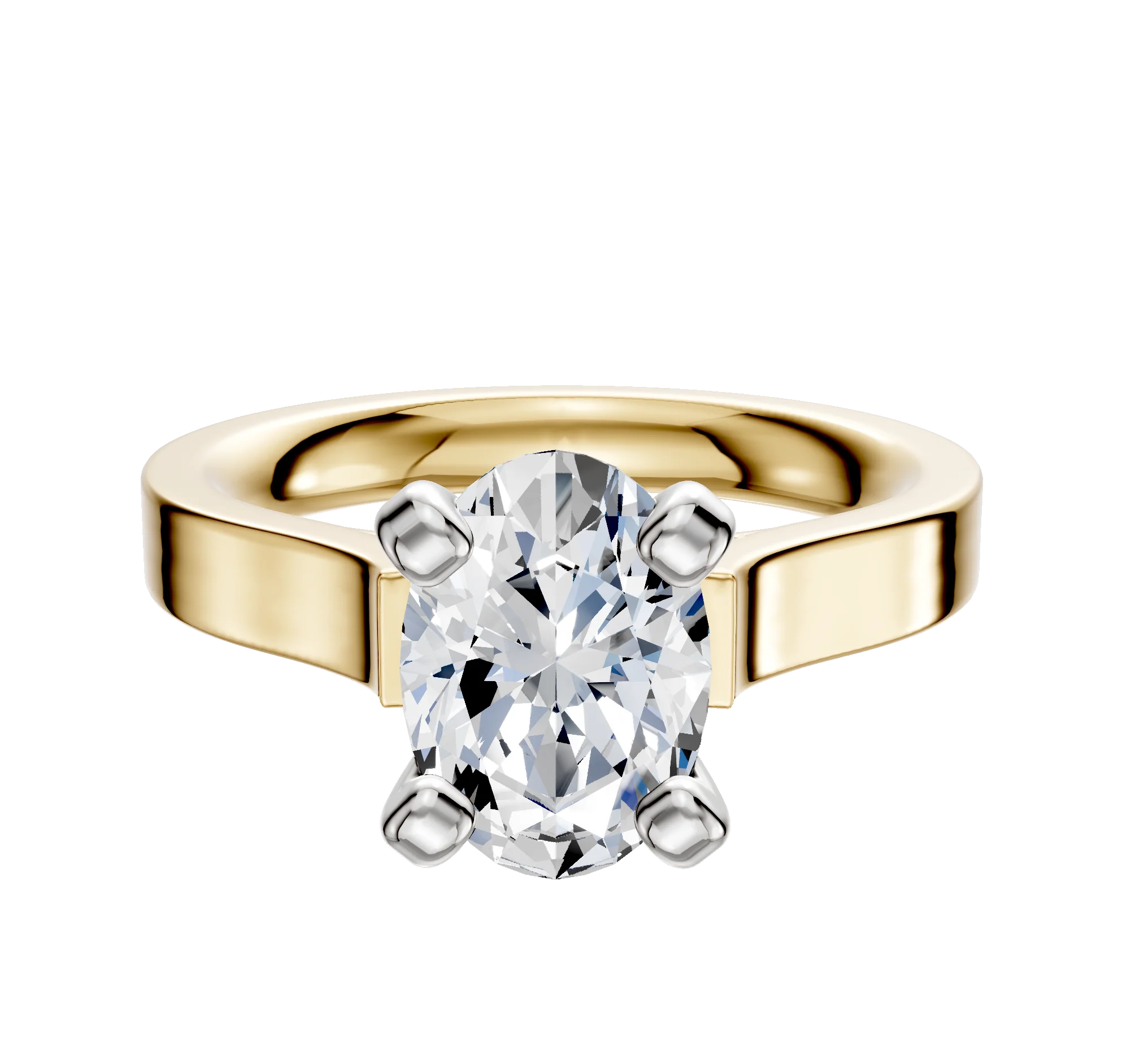18K Two Tone 4 Prong Cathedral Flat 3.0mm Engagement Ring