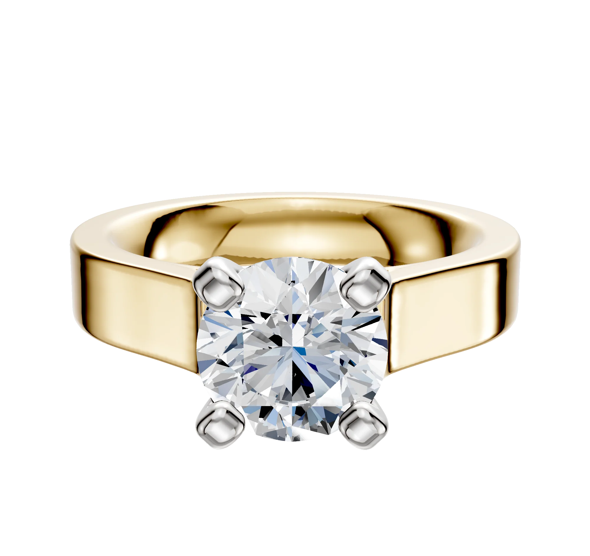 18K Two Tone 4 Prong Cathedral Flat 4.0mm Engagement Ring
