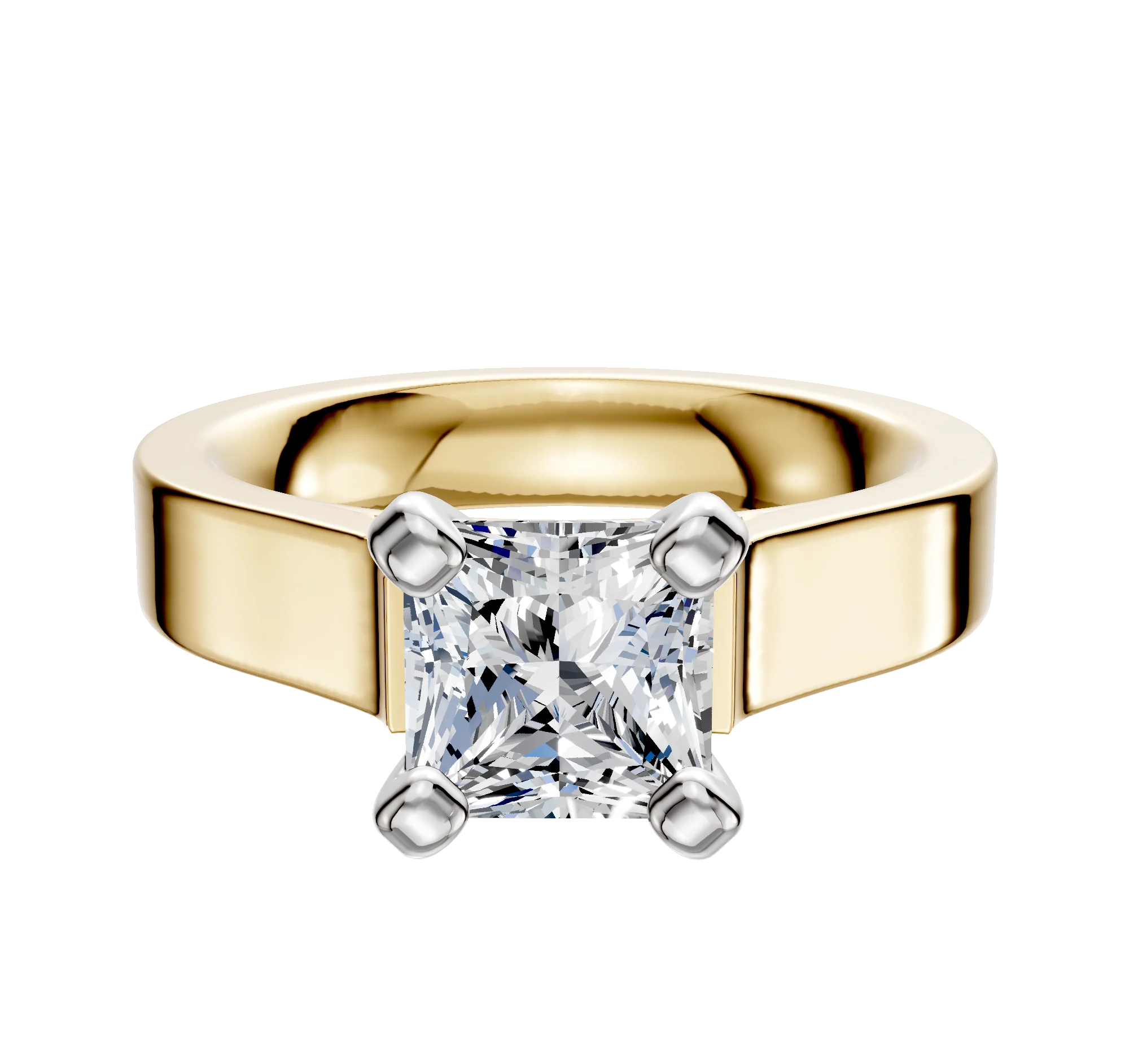 18K Two Tone 4 Prong Cathedral Flat 4.0mm Engagement Ring
