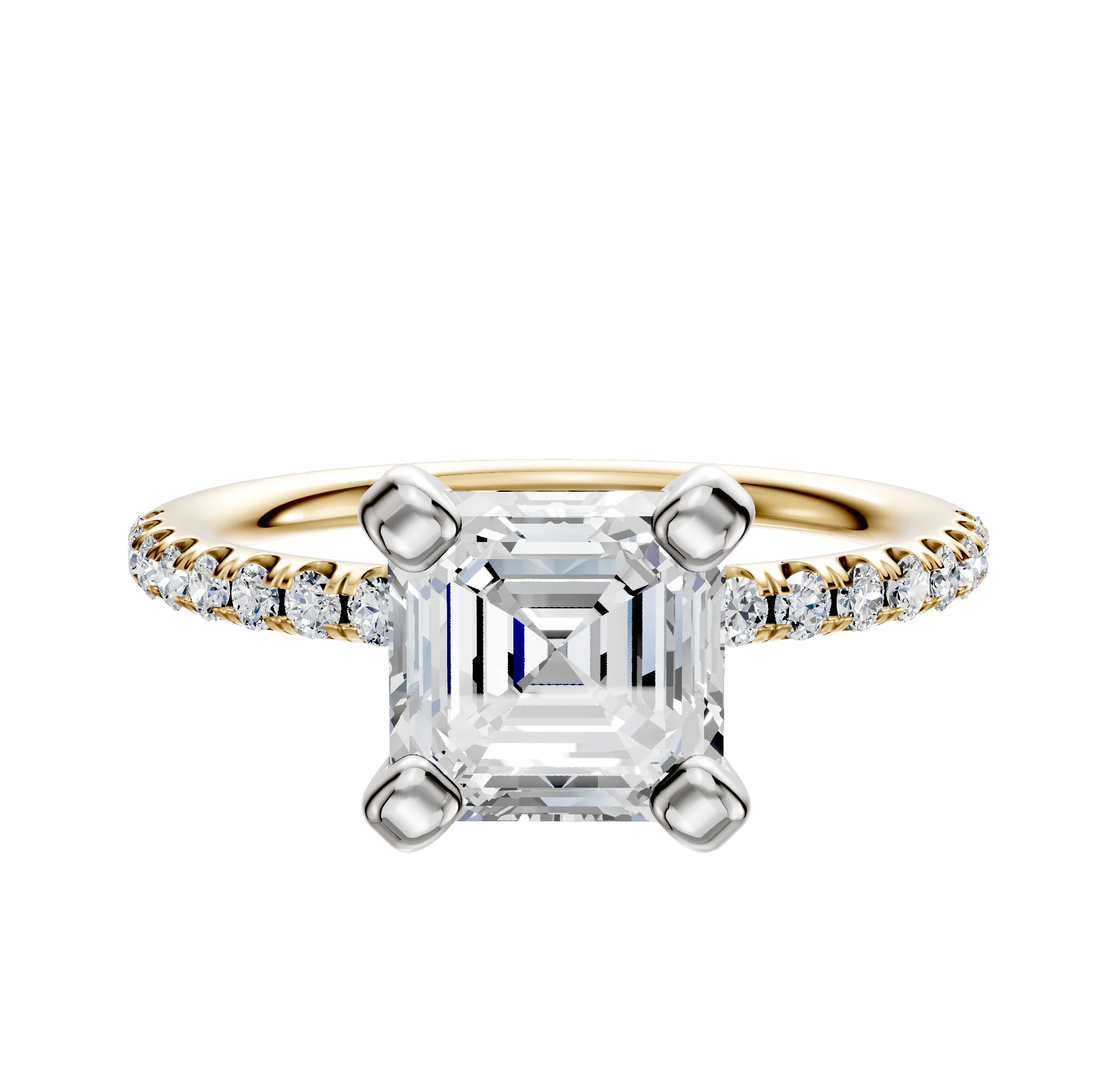 18K Two Tone 4 Prong Classic Dome 1-Row-Pave 2.5mm Engagement Ring