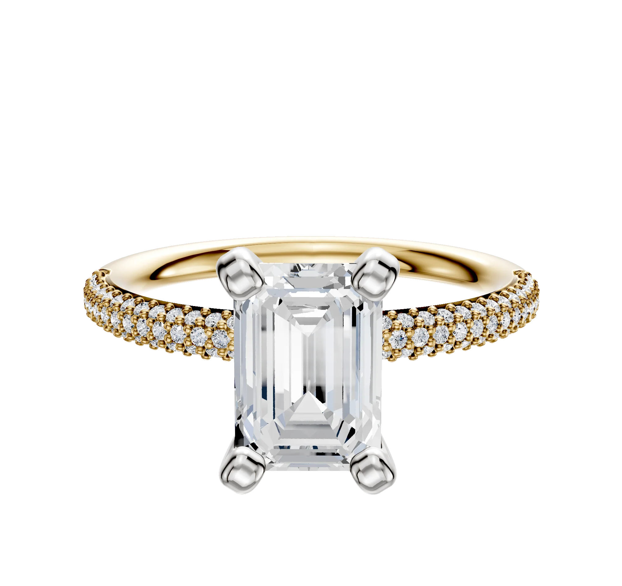 18K Two Tone 4 Prong Classic Dome 3-Row-Pave 2.0mm Engagement Ring