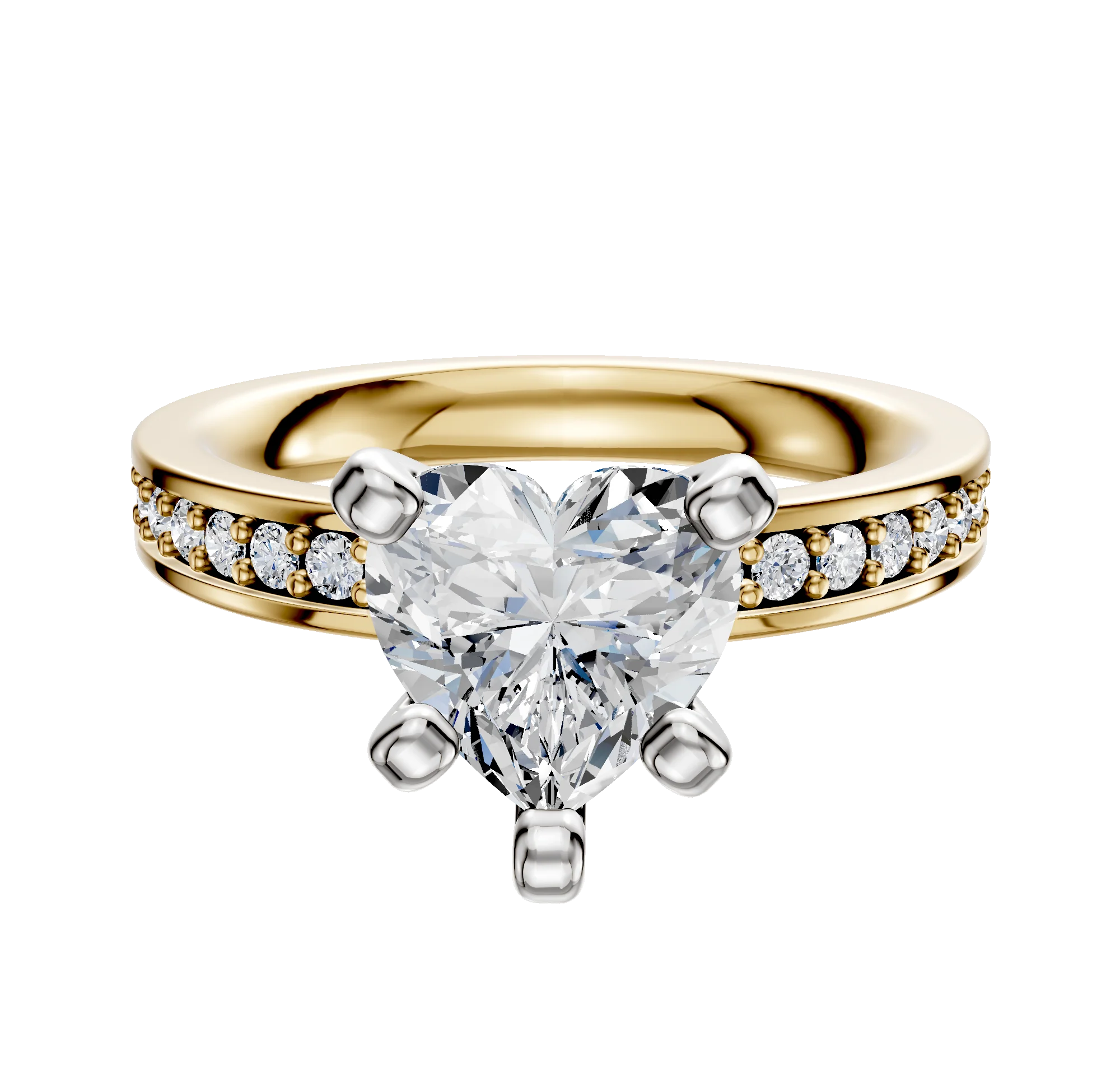 18K Two Tone 4 Prong Classic Flat 1-Row-Pave 2.5mm Engagement Ring