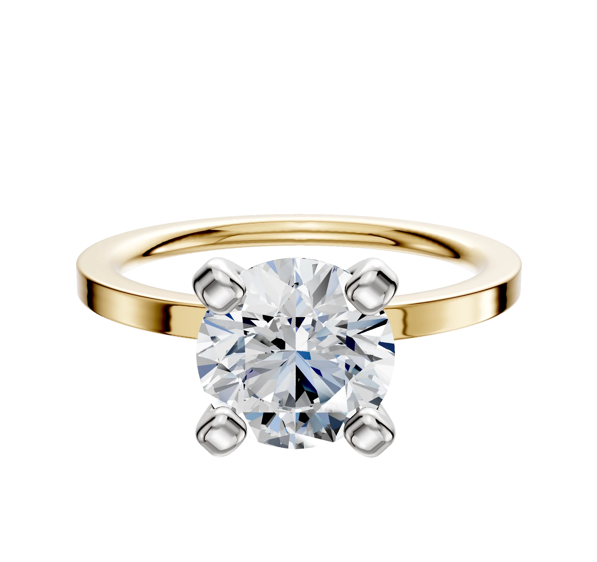 18K Two Tone 4 Prong Classic Flat 1.5mm Engagement Ring