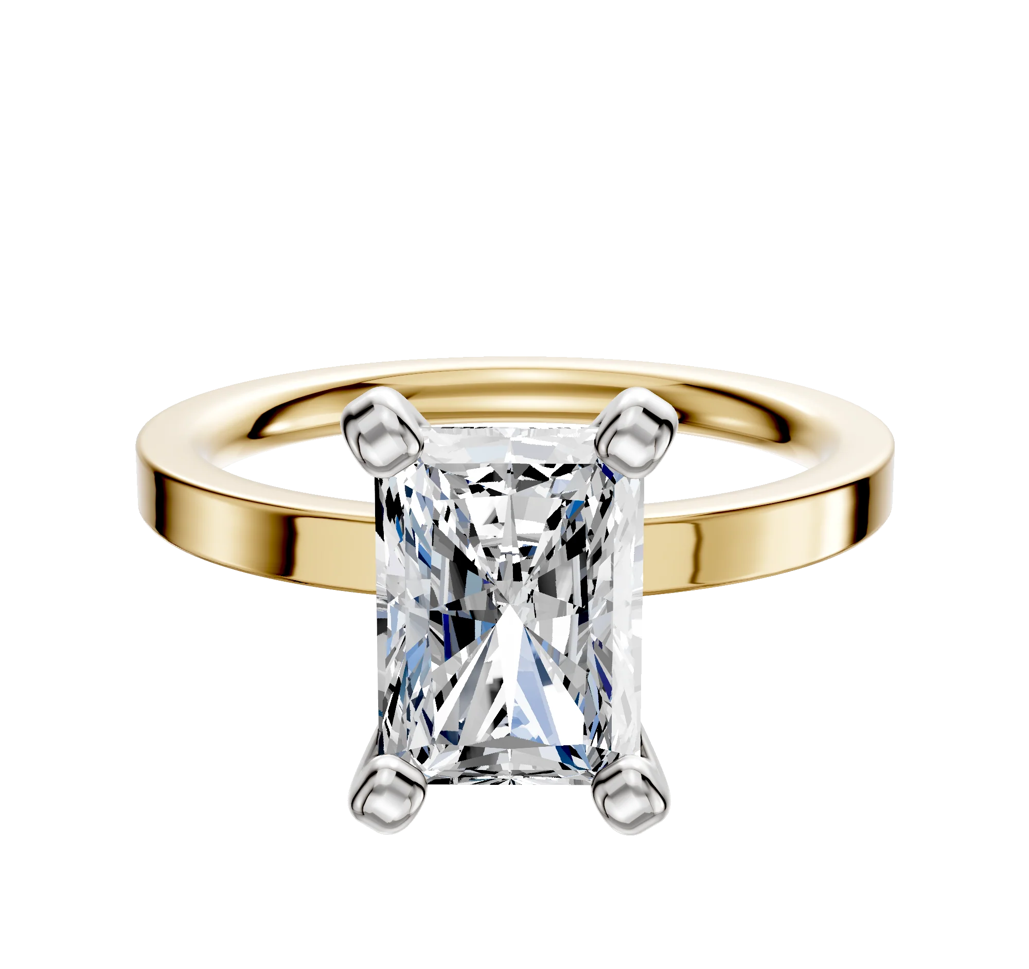 18K Two Tone 4 Prong Classic Flat 2.0mm Engagement Ring