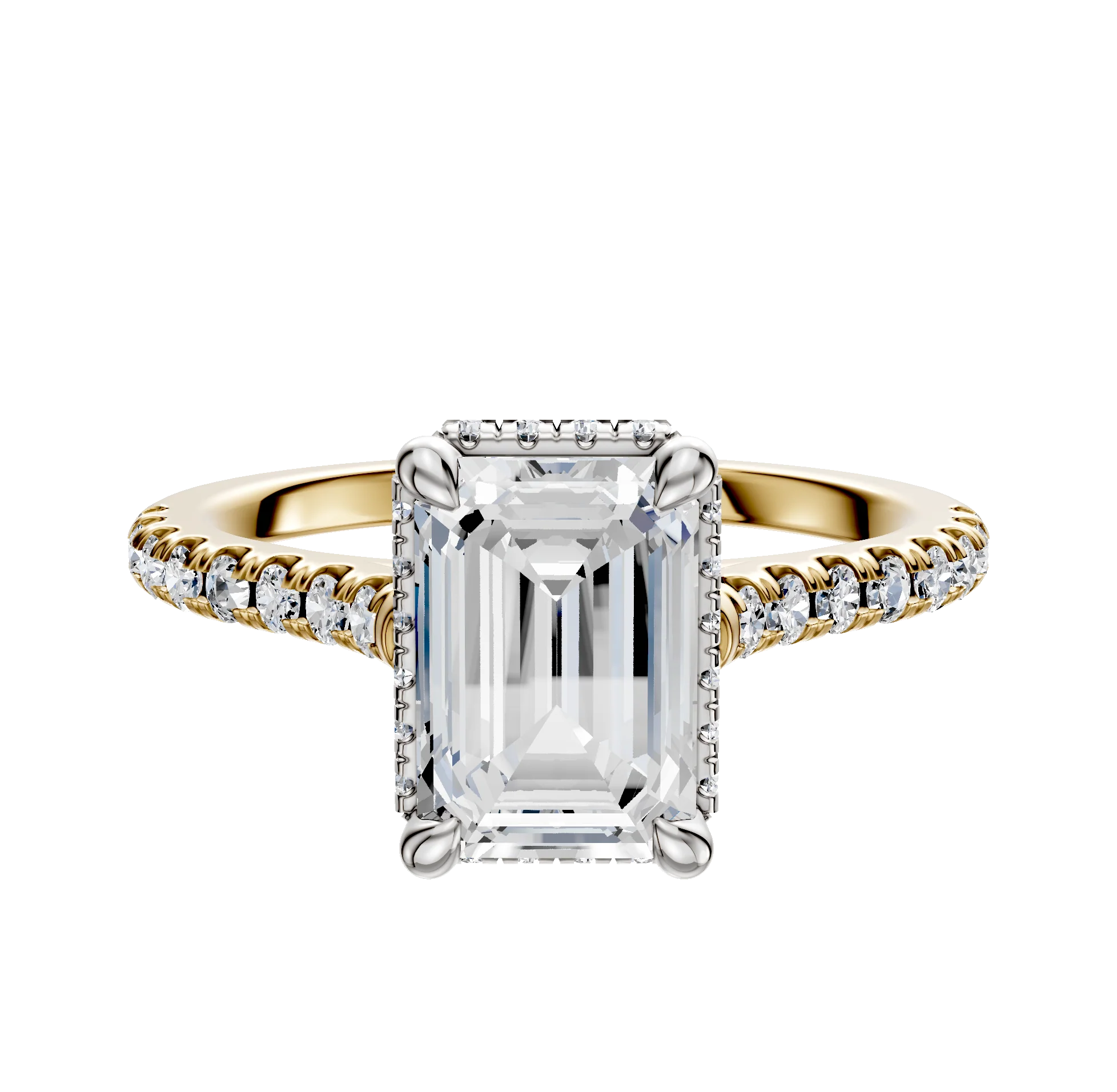 18K Two Tone 4 Prong Collar Cathedral Dome 1-Row-Pave 2.5mm Engagement Ring