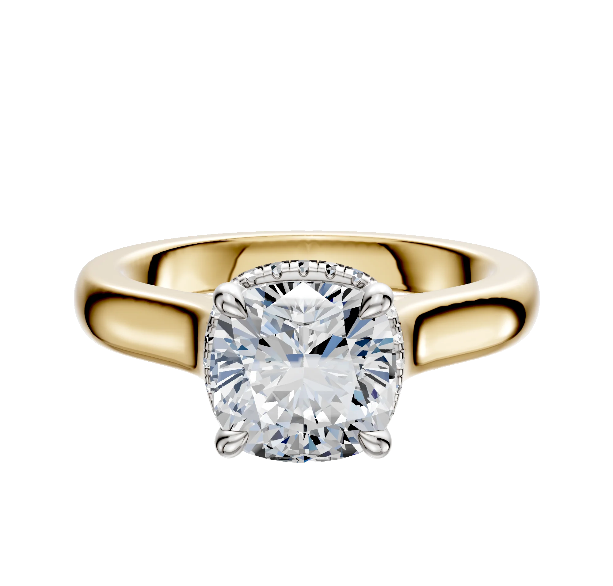 18K Two Tone 4 Prong Collar Cathedral Dome 3.0mm Engagement Ring
