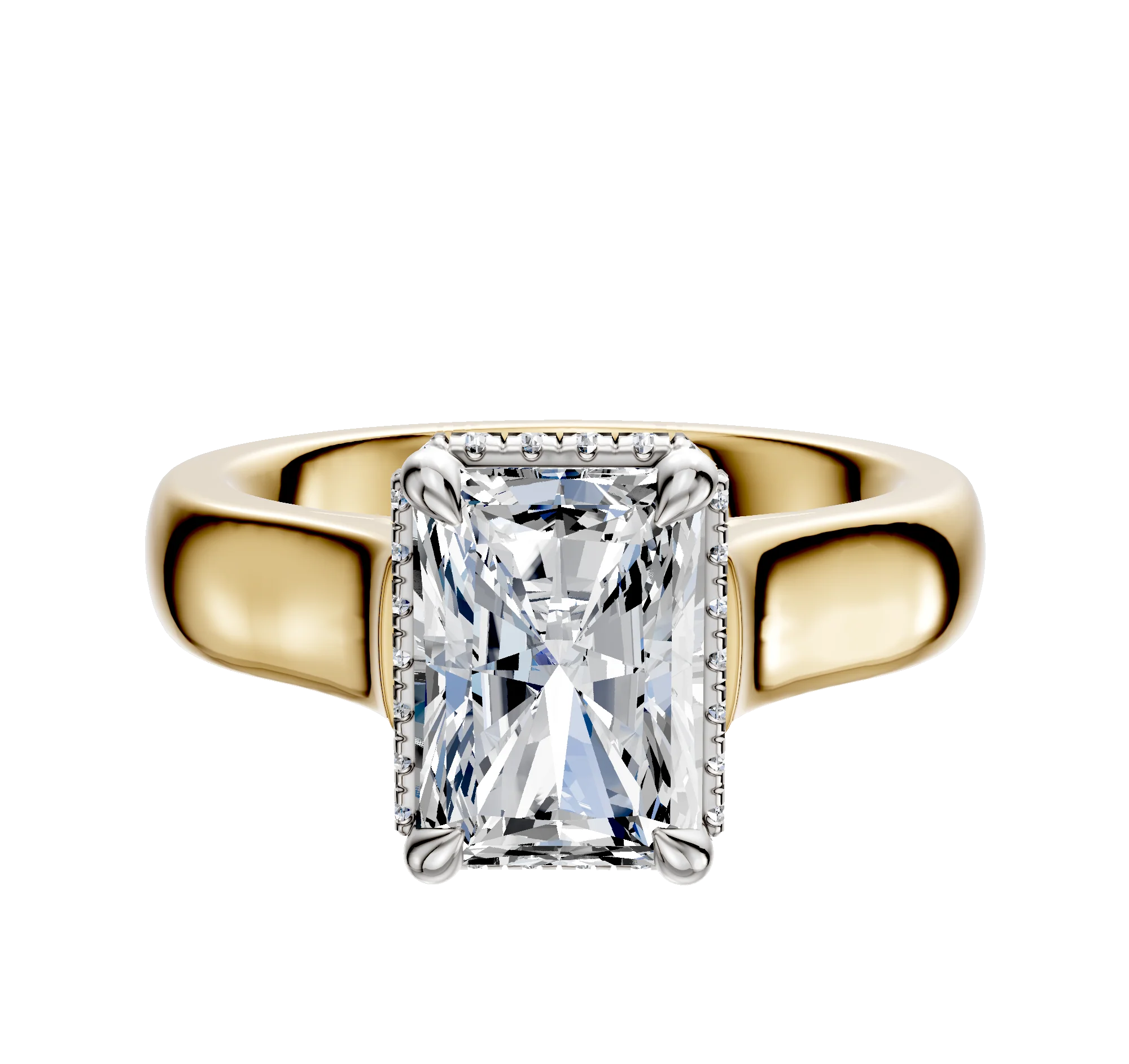 18K Two Tone 4 Prong Collar Cathedral Dome 4.0mm Engagement Ring