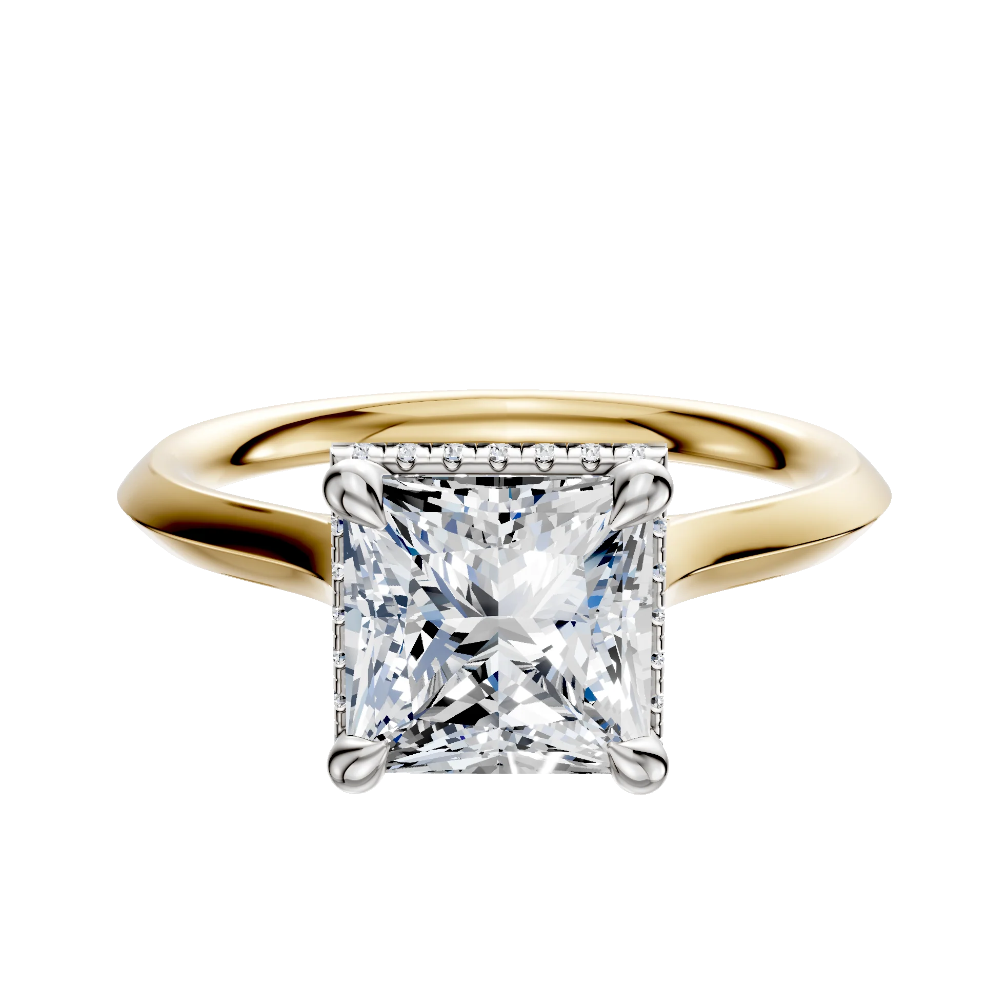 18K Two Tone 4 Prong Collar Cathedral Knife Edge 2.0mm Engagement Ring