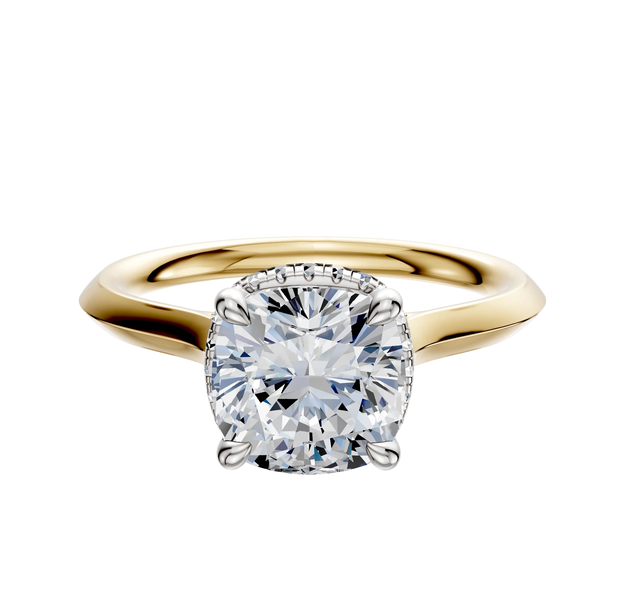 18K Two Tone 4 Prong Collar Cathedral Knife Edge 2.0mm Engagement Ring