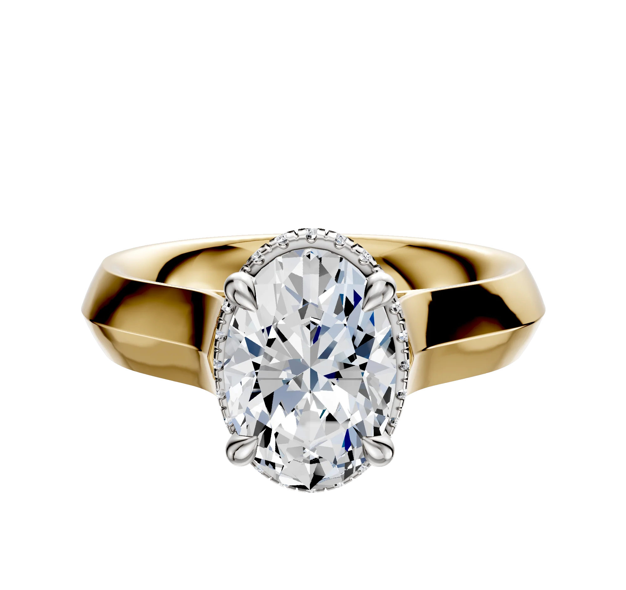 18K Two Tone 4 Prong Collar Cathedral Knife Edge 4.0mm Engagement Ring