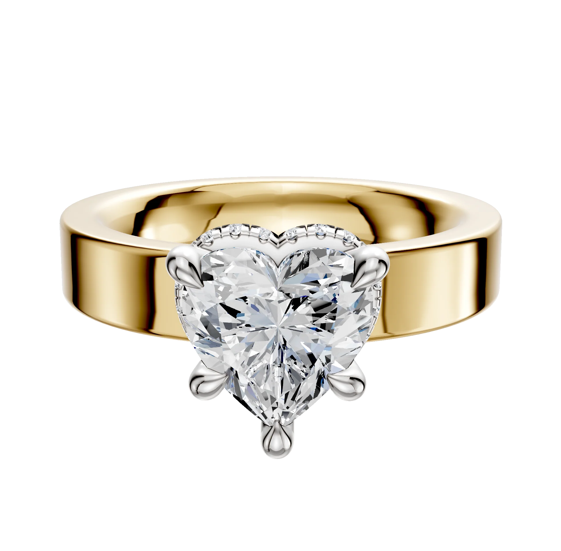 18K Two Tone 4 Prong Collar Classic Flat 4.0mm Engagement Ring