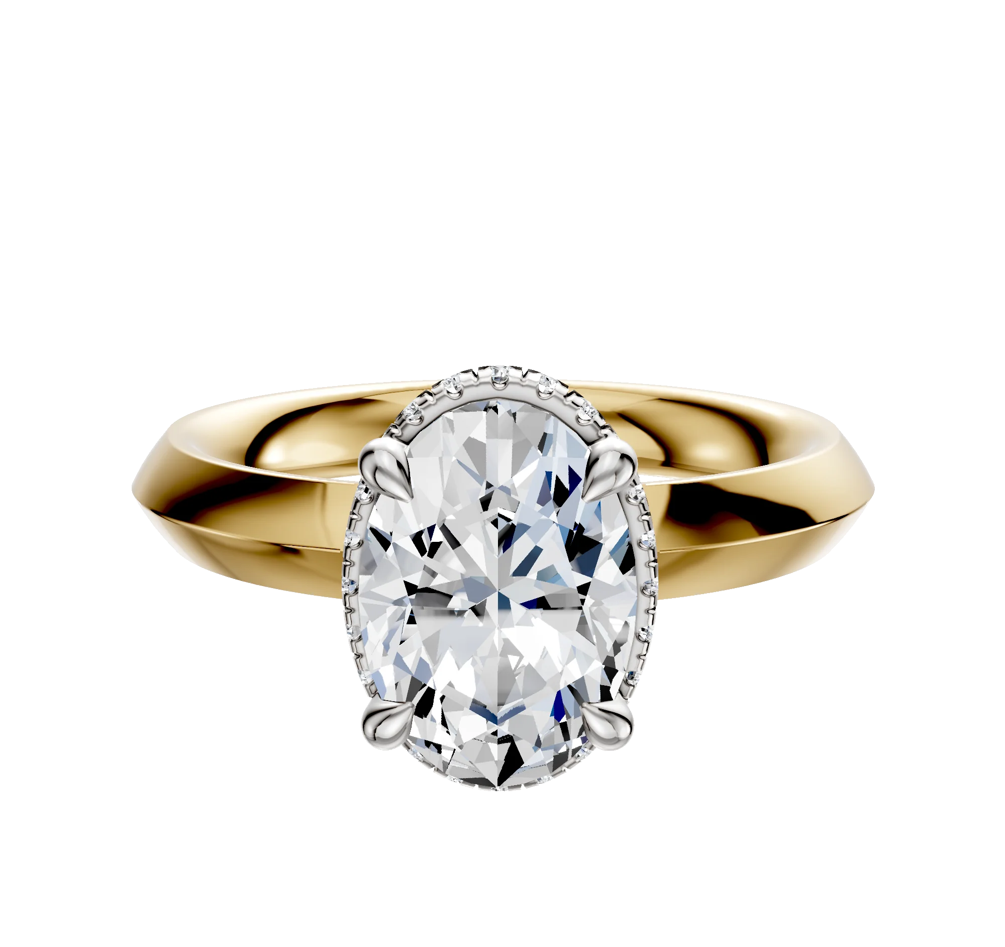 18K Two Tone 4 Prong Collar Classic Knife Edge 3.0mm Engagement Ring