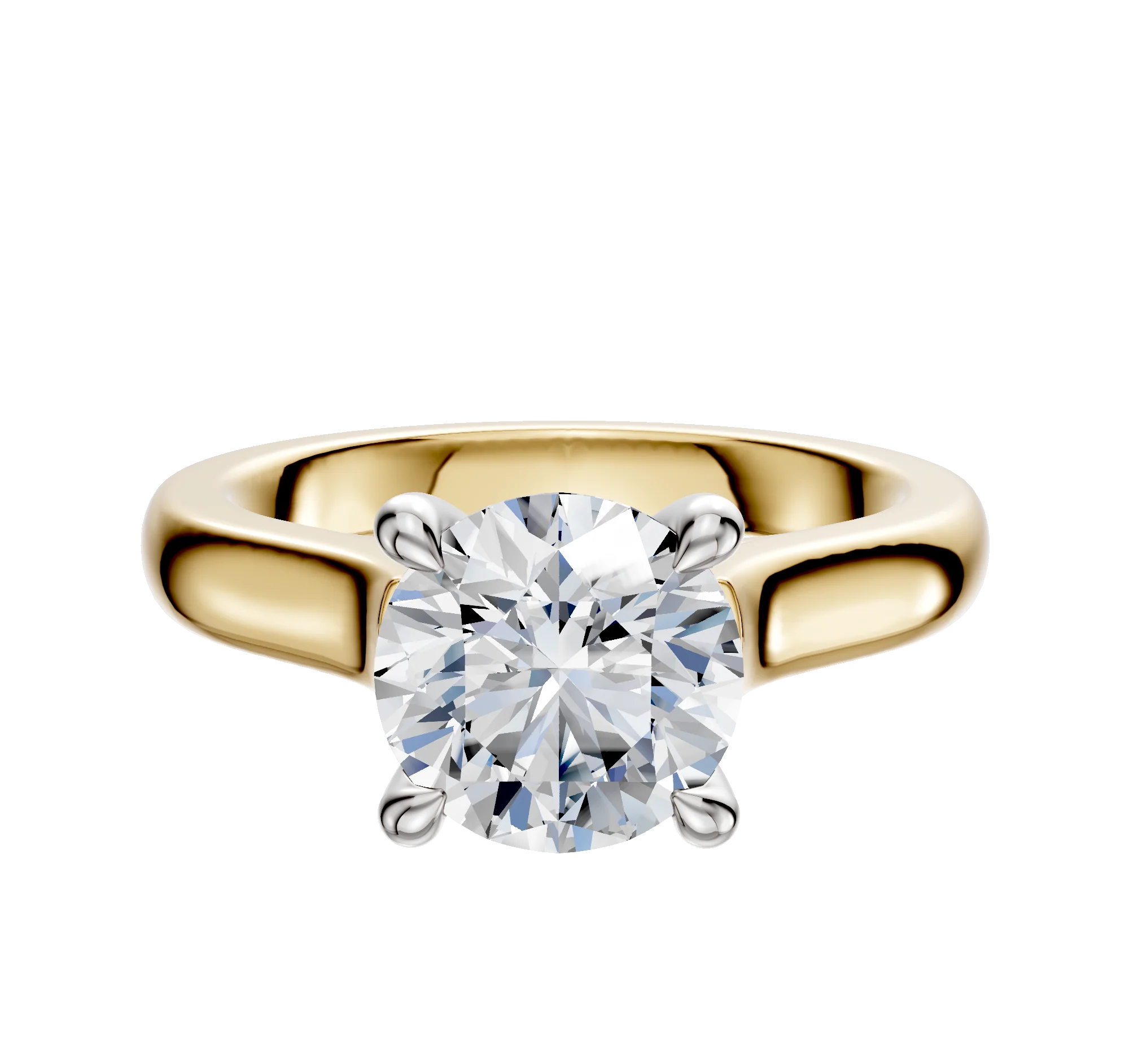18K Two Tone 4 Prong Hidden Halo Cathedral Dome 3.0mm Engagement Ring