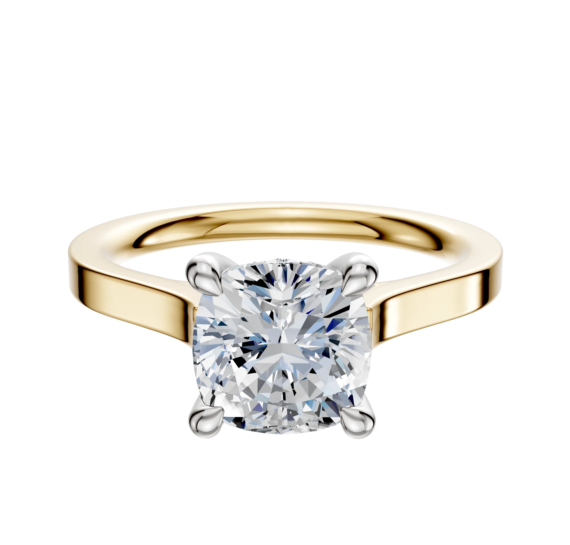 18K Two Tone 4 Prong Hidden Halo Cathedral Flat 2.0mm Engagement Ring