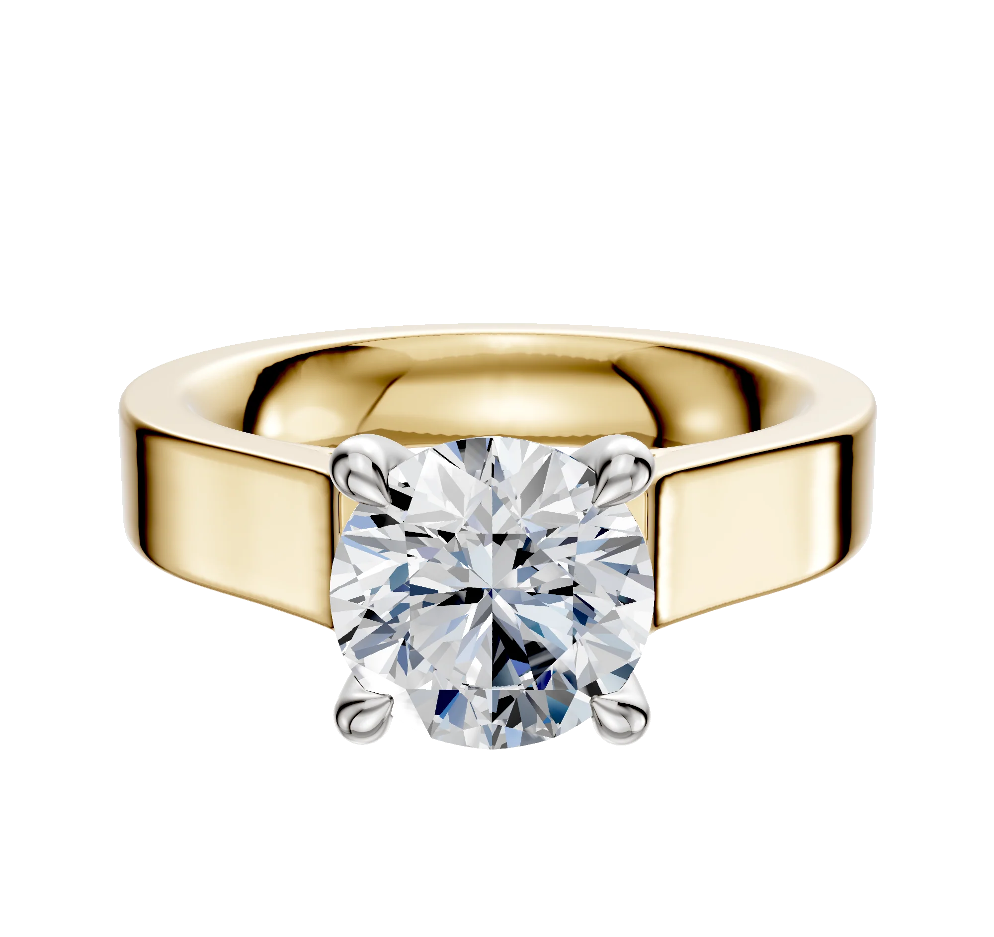 18K Two Tone 4 Prong Hidden Halo Cathedral Flat 4.0mm Engagement Ring
