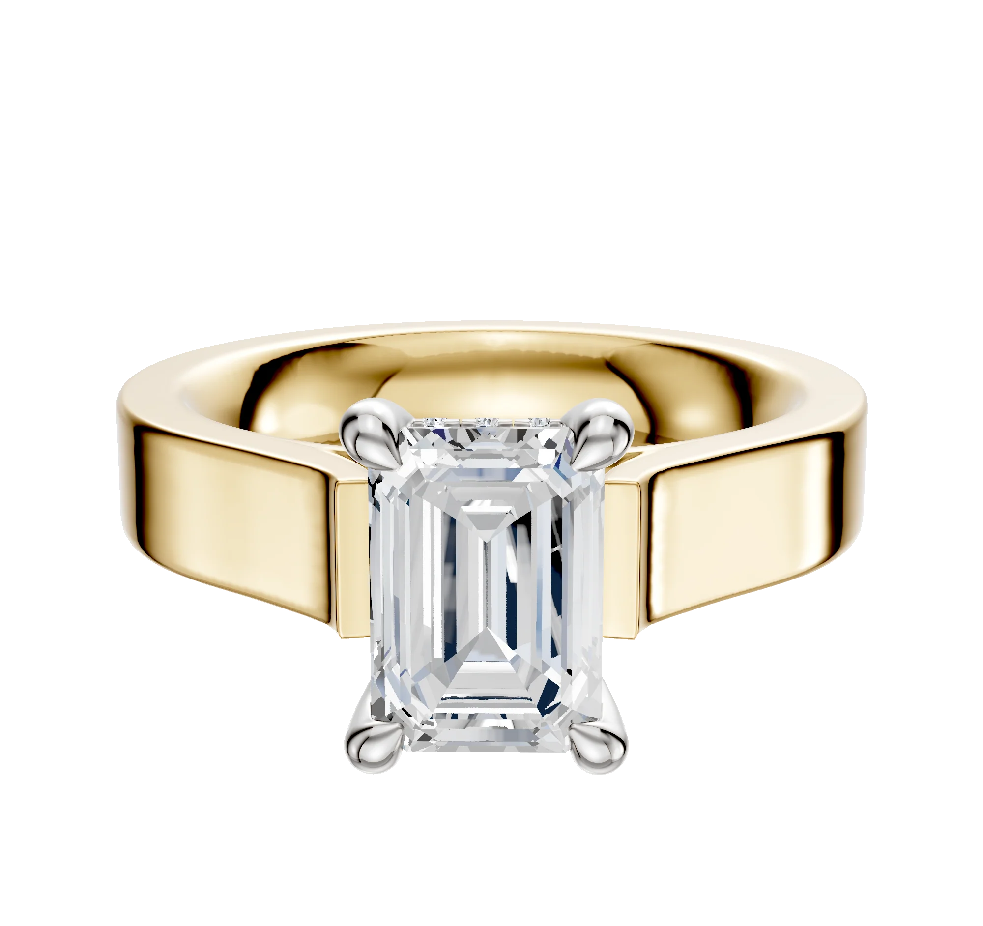 18K Two Tone 4 Prong Hidden Halo Cathedral Flat 4.0mm Engagement Ring