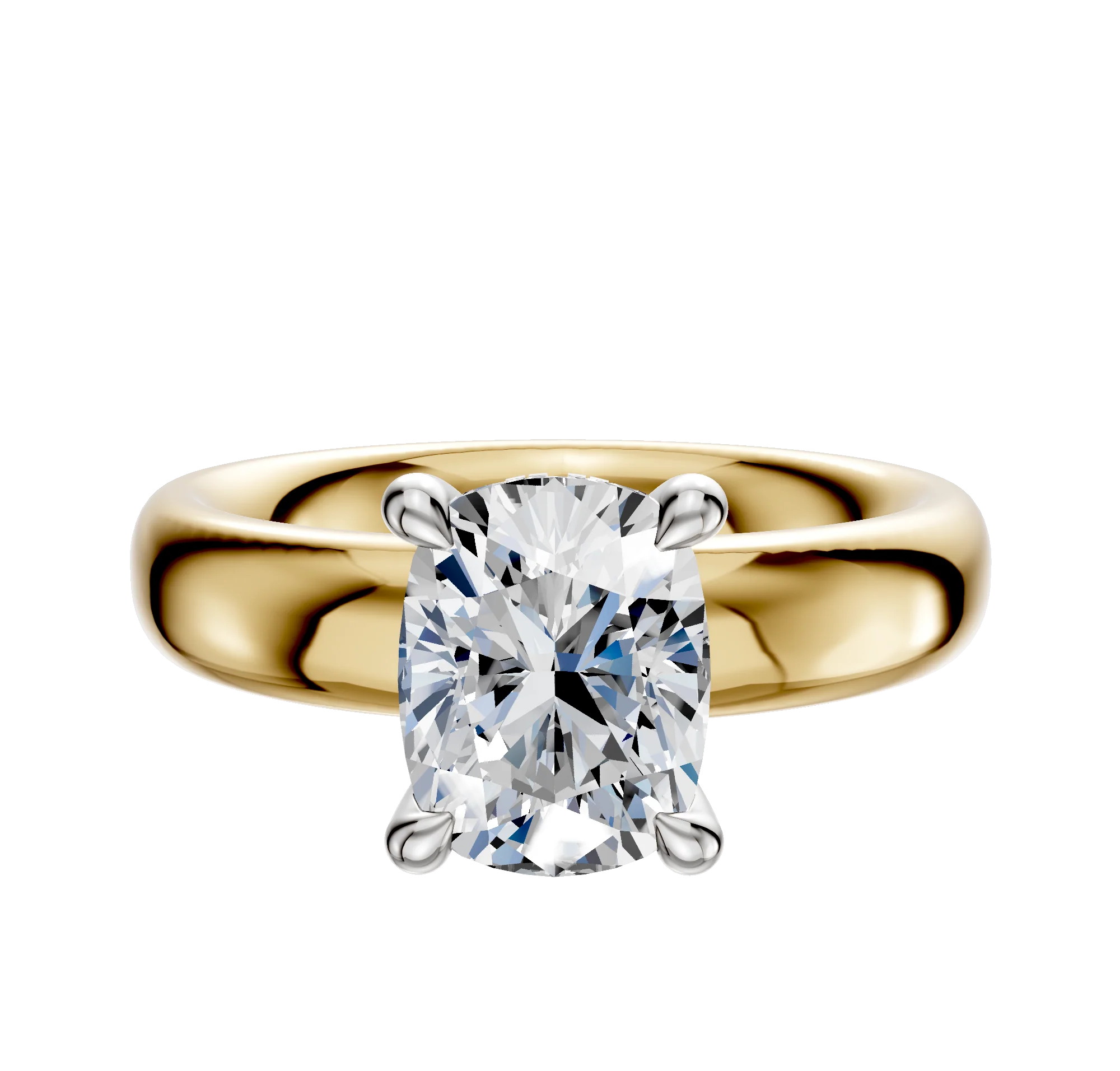 18K Two Tone 4 Prong Hidden Halo Classic Dome 4.0mm Engagement Ring
