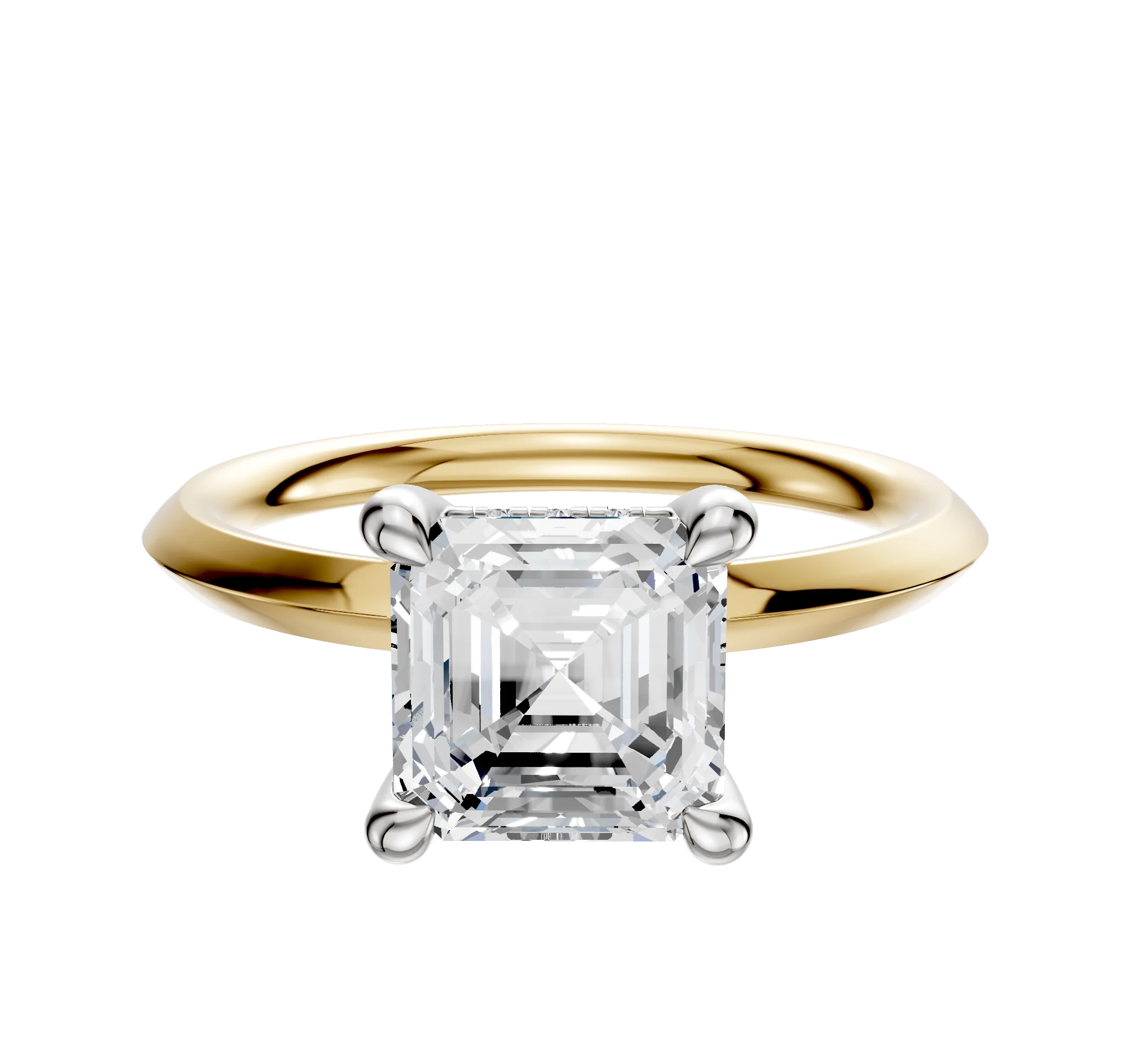 18K Two Tone 4 Prong Hidden Halo Classic Knife Edge 2.0mm Engagement Ring