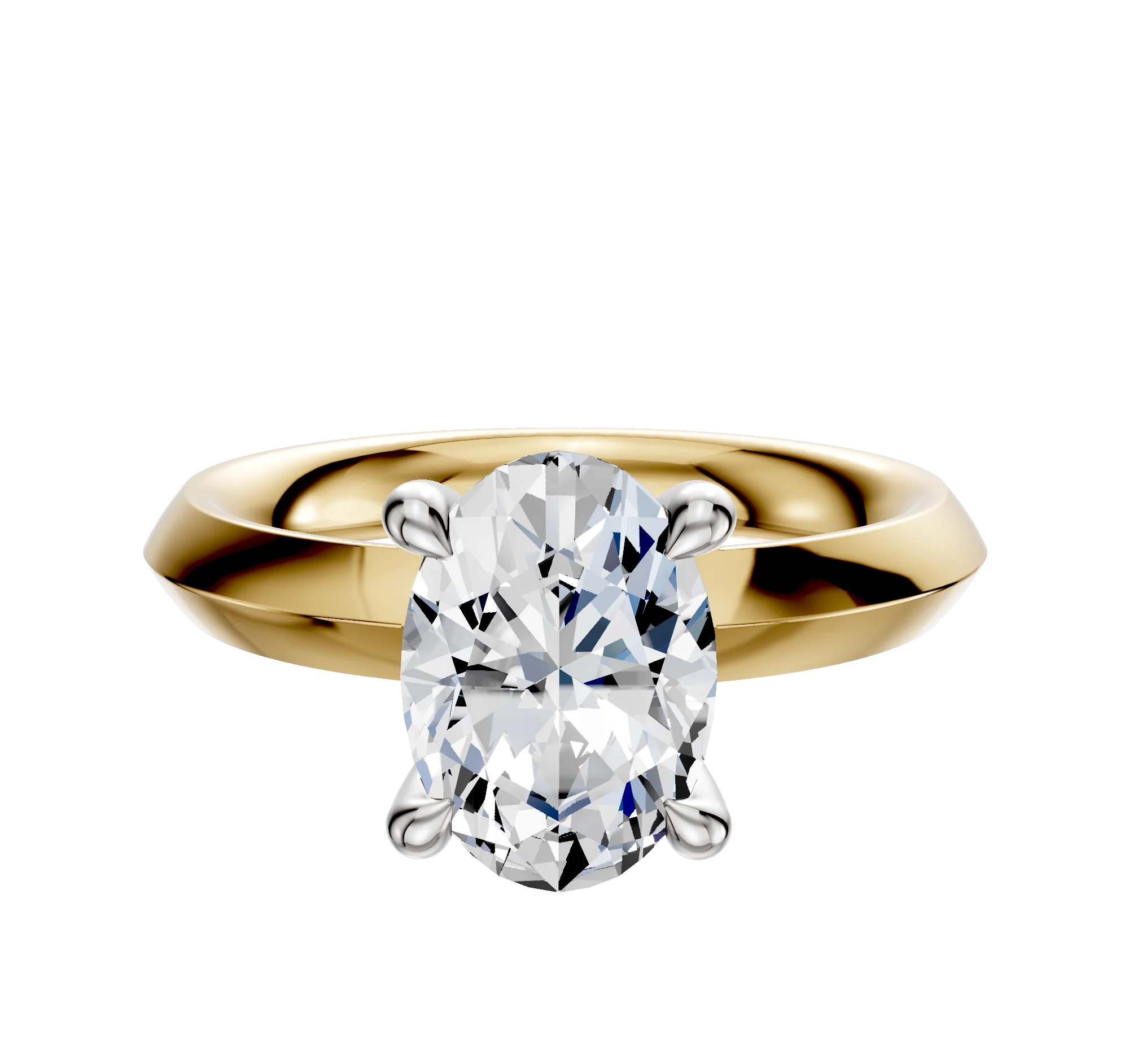 18K Two Tone 4 Prong Hidden Halo Classic Knife Edge 3.0mm Engagement Ring