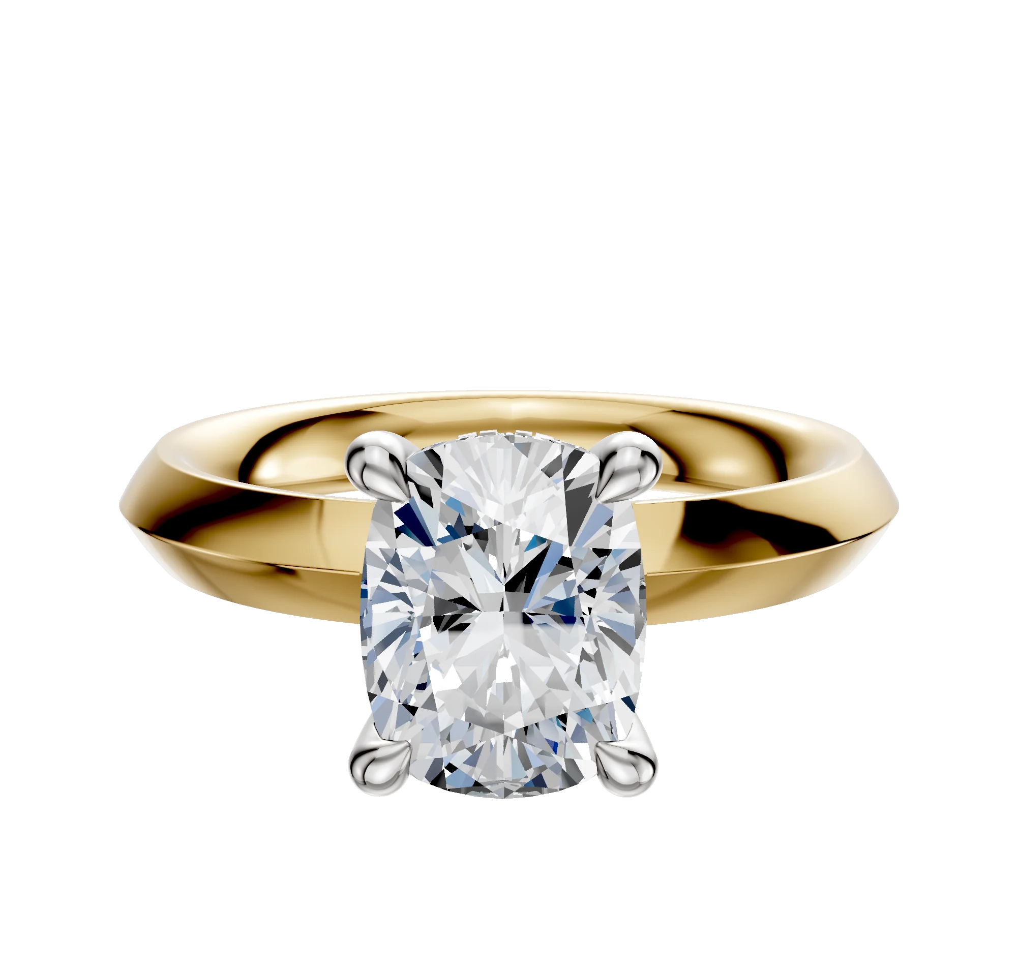 18K Two Tone 4 Prong Hidden Halo Classic Knife Edge 3.0mm Engagement Ring