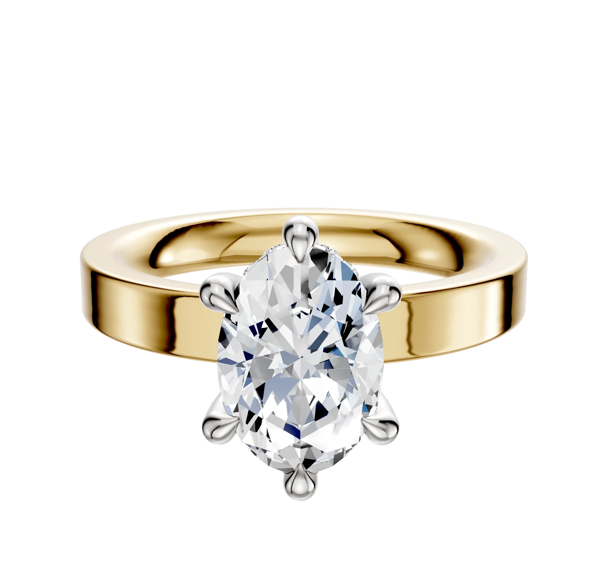 18K Two Tone 6 Prong Hidden Halo Classic Flat 3.0mm Engagement Ring