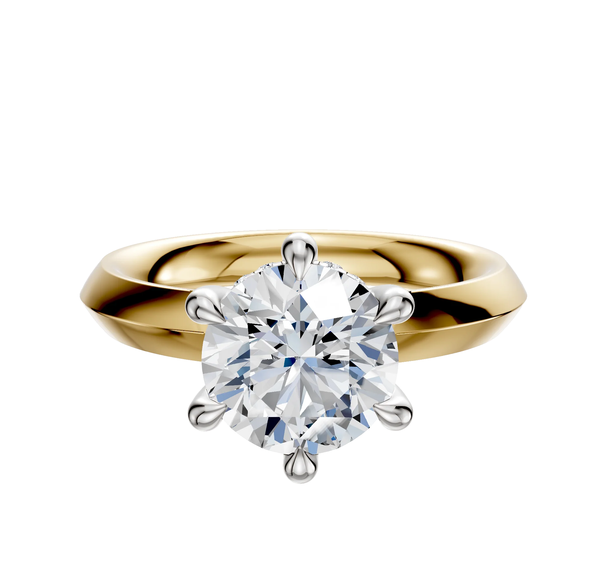 18K Two Tone 6 Prong Hidden Halo Classic Knife Edge 3.0mm Engagement Ring