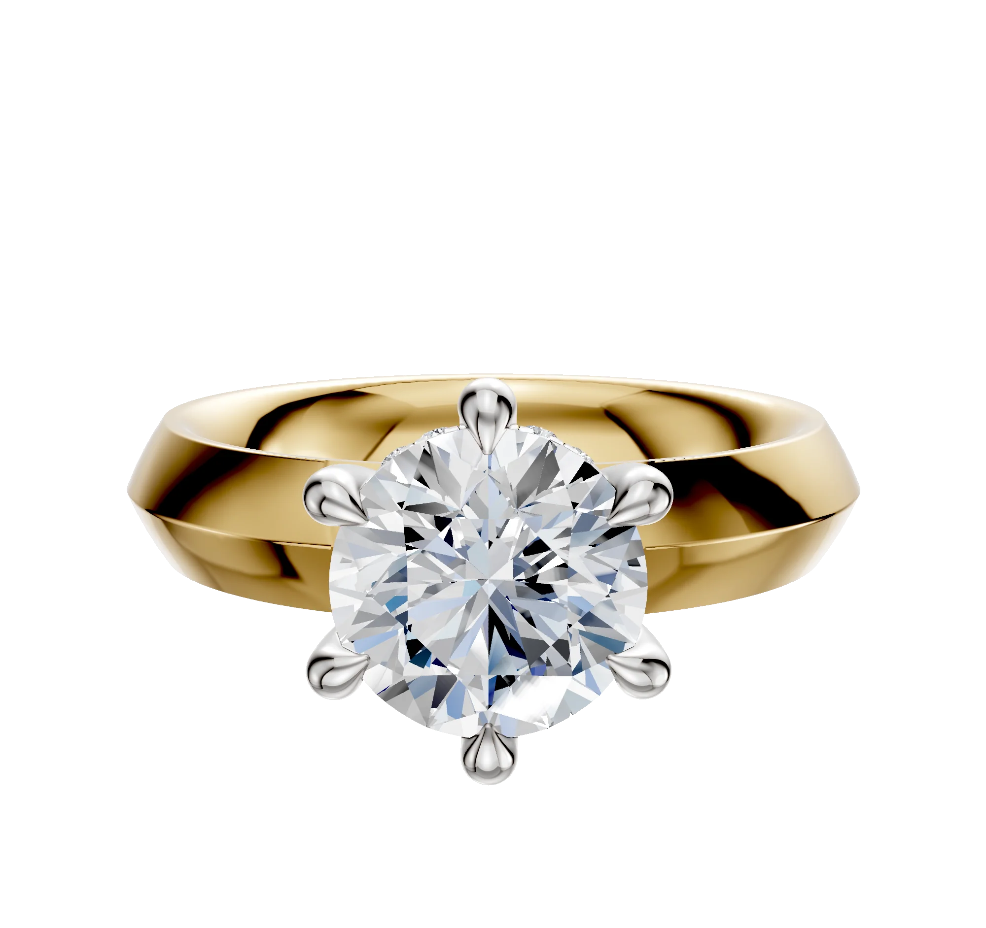 18K Two Tone 6 Prong Hidden Halo Classic Knife Edge 4.0mm Engagement Ring