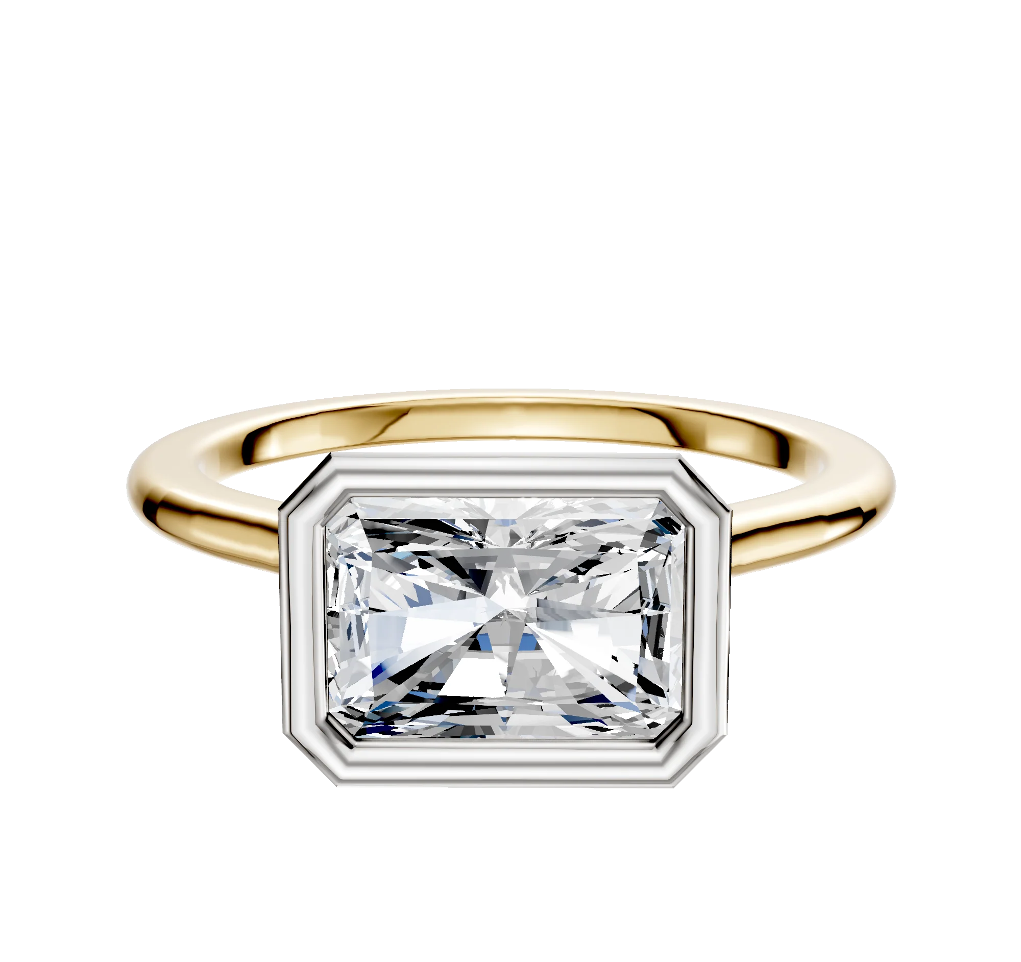 18K Two Tone Bezel Full Bezel East/West Cathedral Dome 1.5mm Engagement Ring