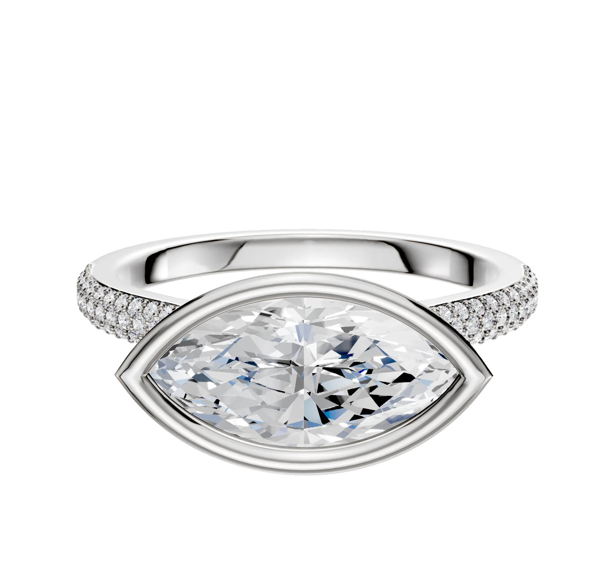 18K Two Tone Bezel Full Bezel East/West Cathedral Dome 3-Row-Pave 2.0mm Engagement Ring