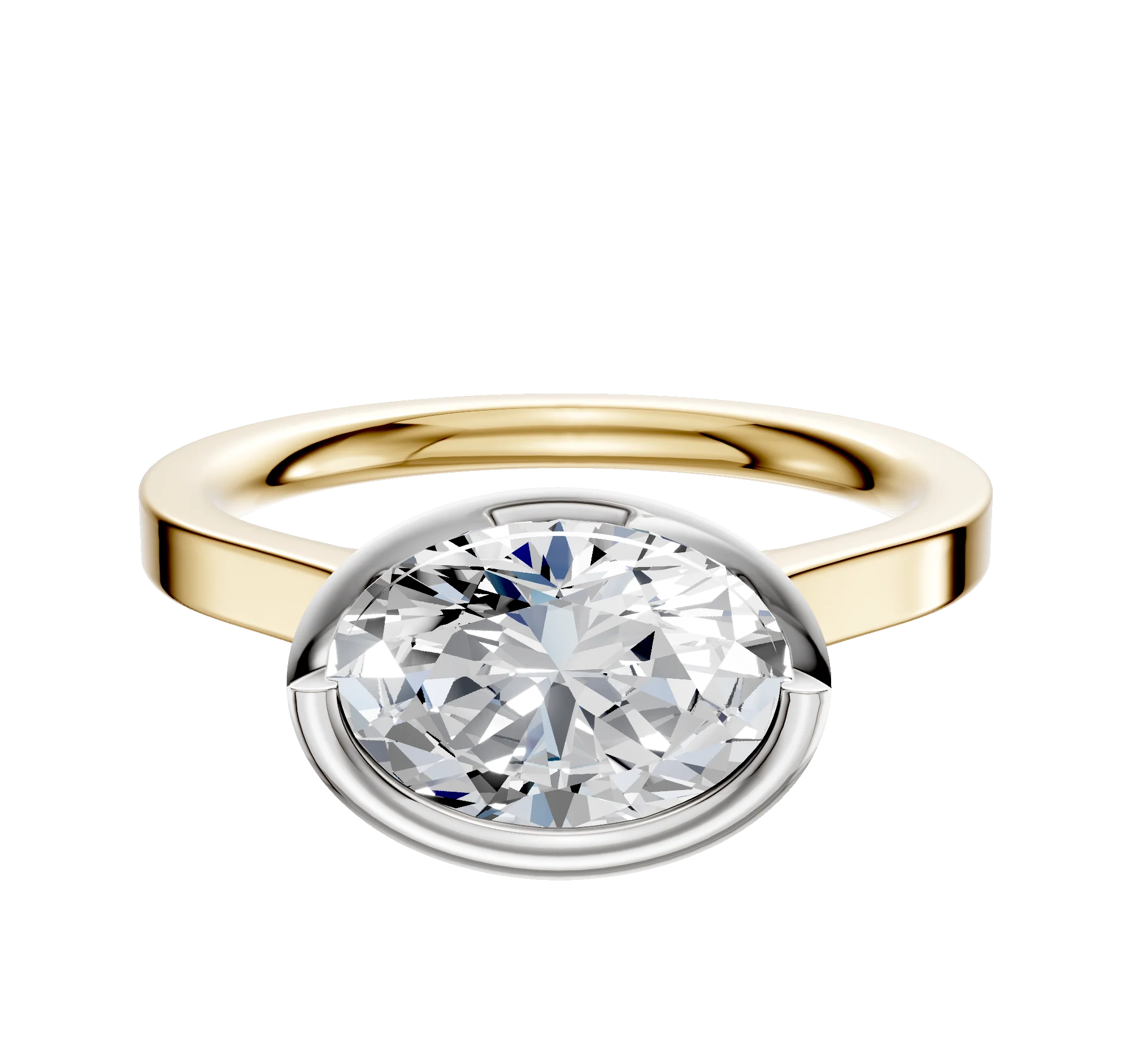 18K Two Tone Bezel Full Bezel East/West Cathedral Flat 2.0mm Engagement Ring