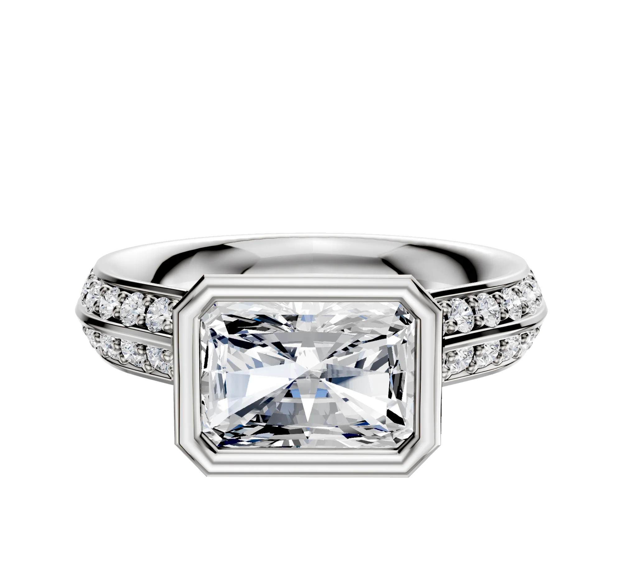 18K Two Tone Bezel Full Bezel East/West Cathedral Knife Edge 1-Row-Pave 2.5mm Engagement Ring