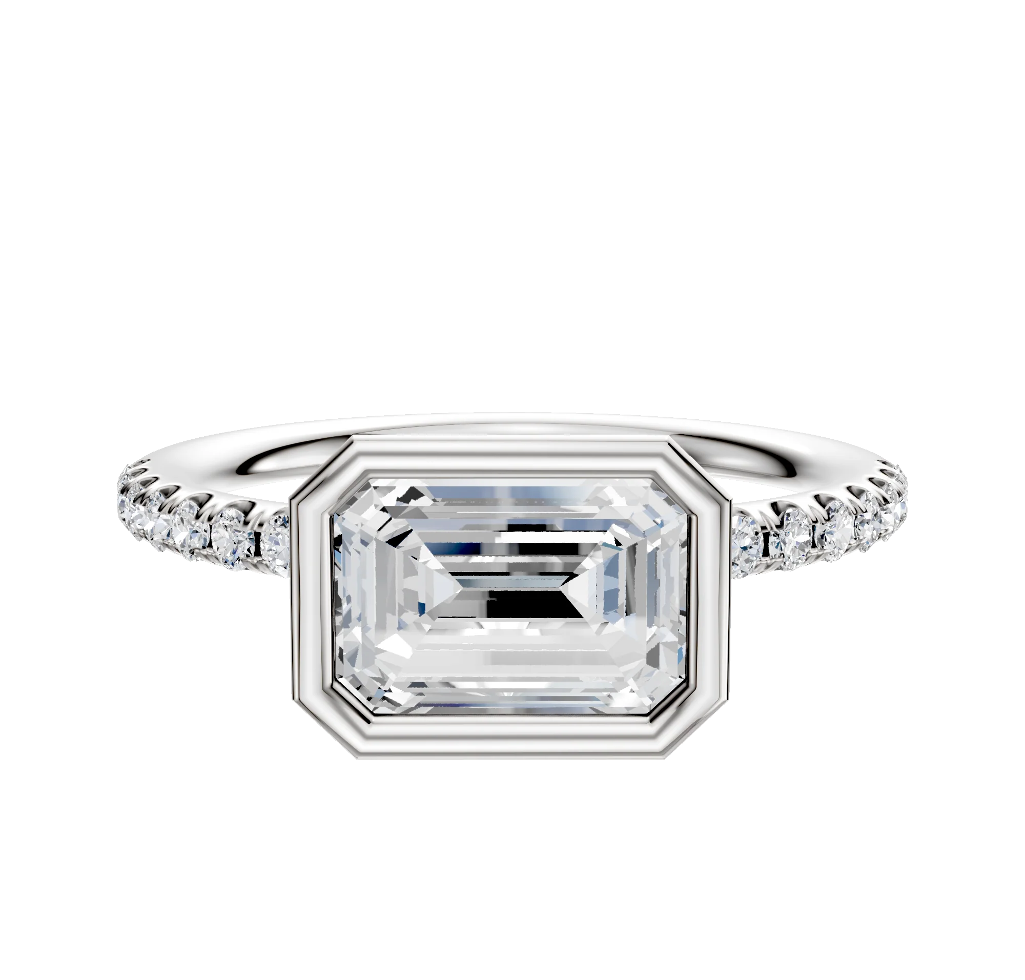 18K Two Tone Bezel Full Bezel East/West Classic Dome 1-Row-Pave 2.5mm Engagement Ring