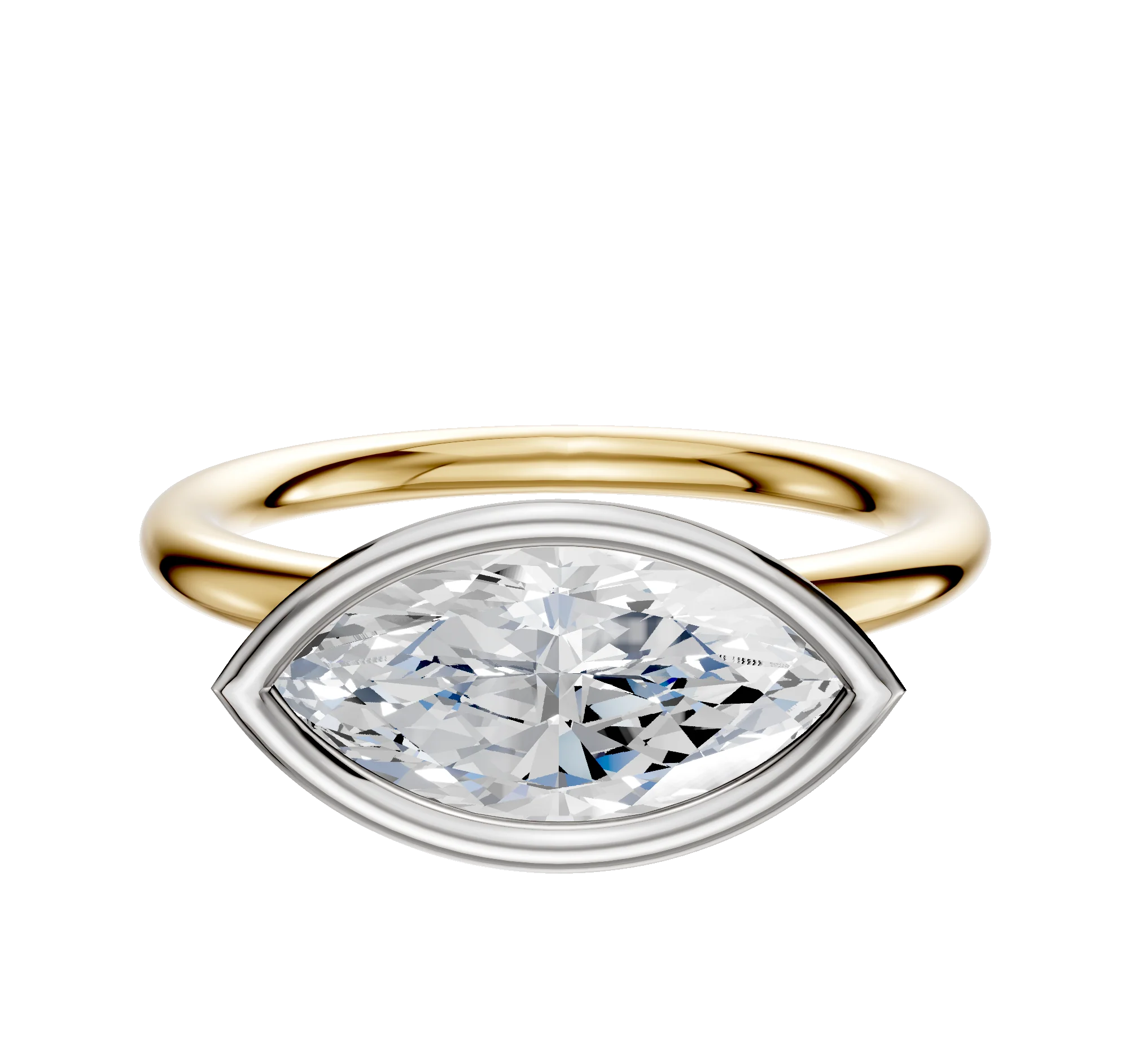 18K Two Tone Bezel Full Bezel East/West Classic Dome 2.0mm Engagement Ring