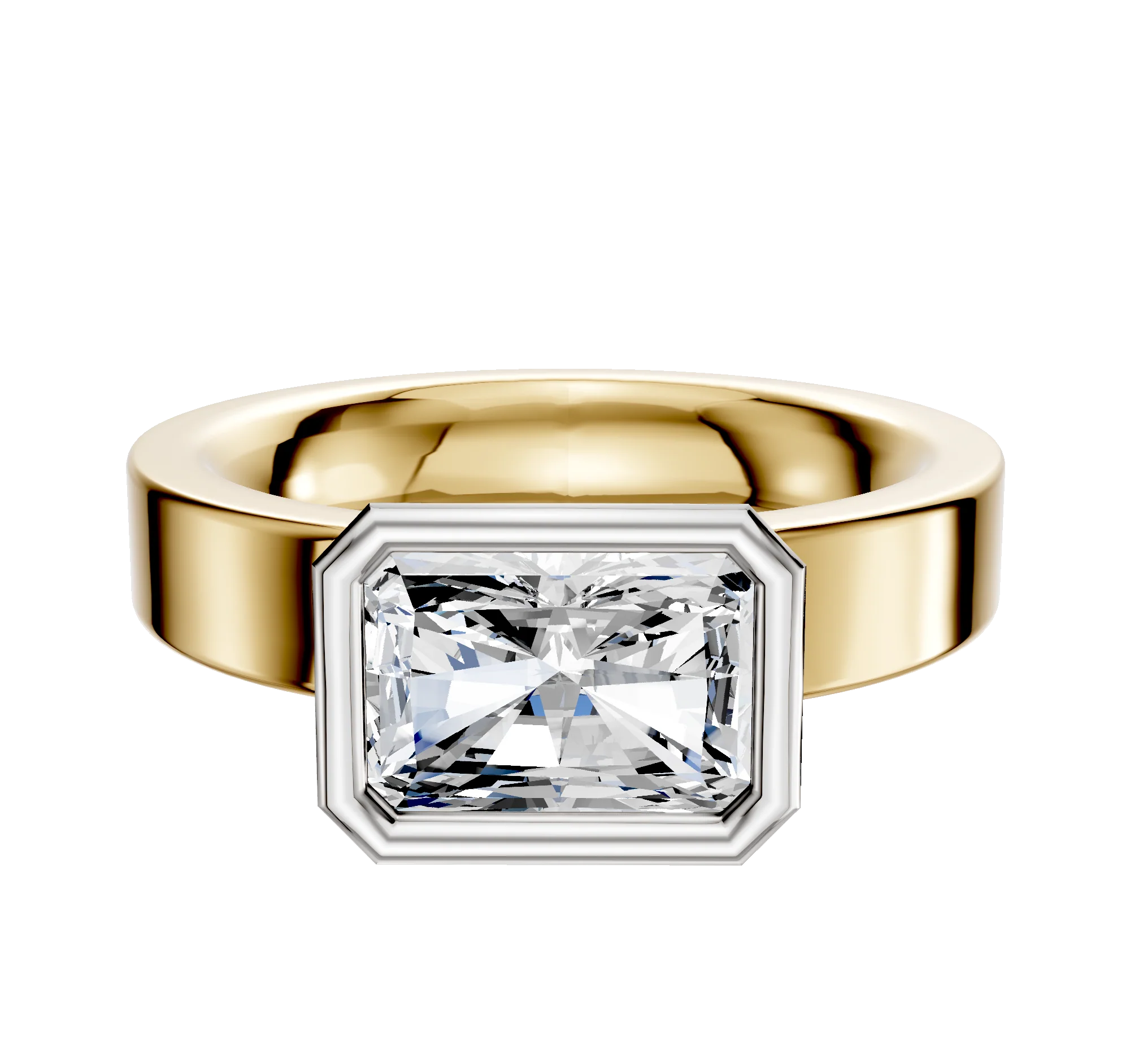 18K Two Tone Bezel Full Bezel East/West Classic Flat 4.0mm Engagement Ring
