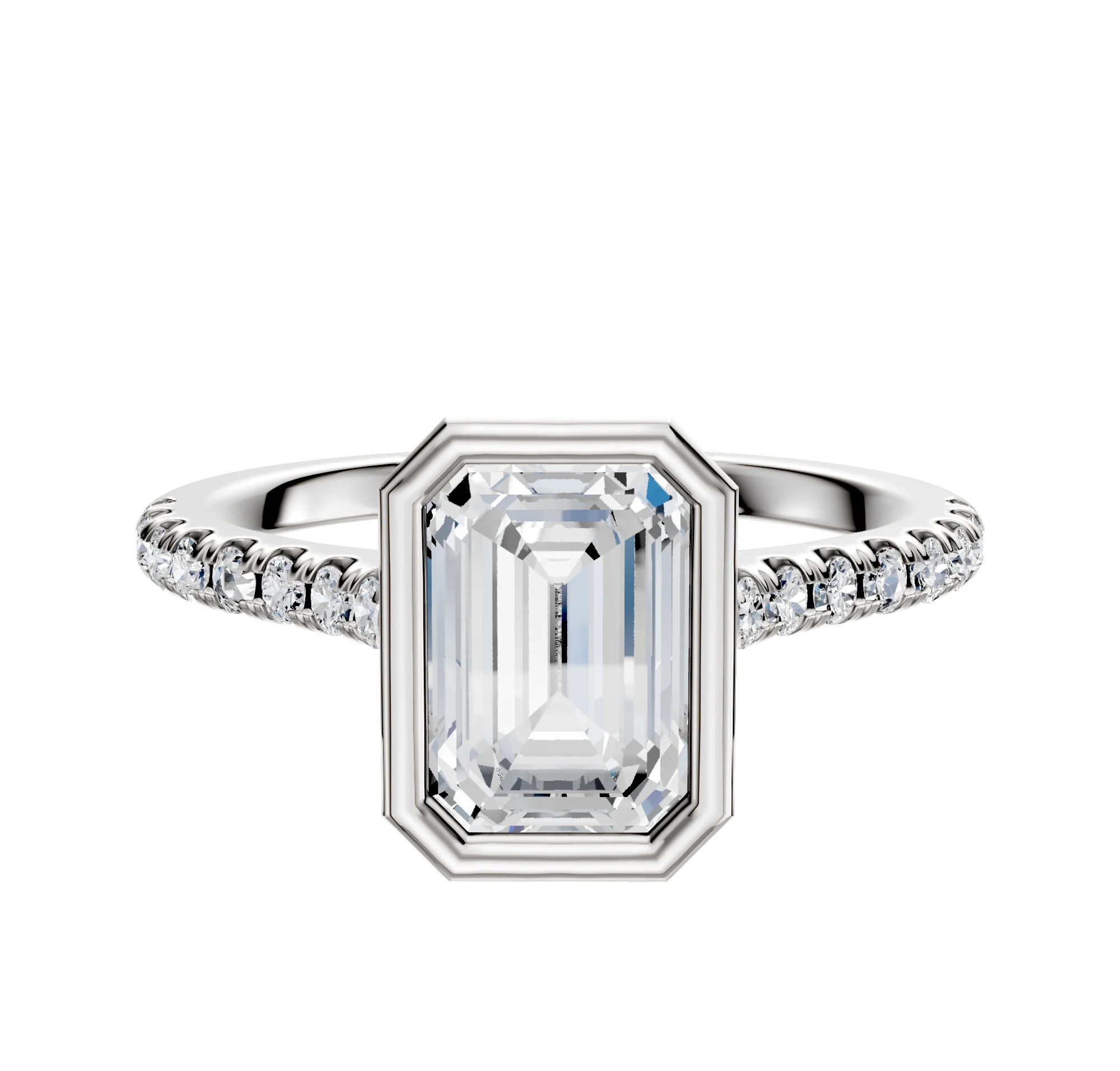 18K Two Tone Bezel Full Bezel North/South Cathedral Dome 1-Row-Pave 2.5mm Engagement Ring