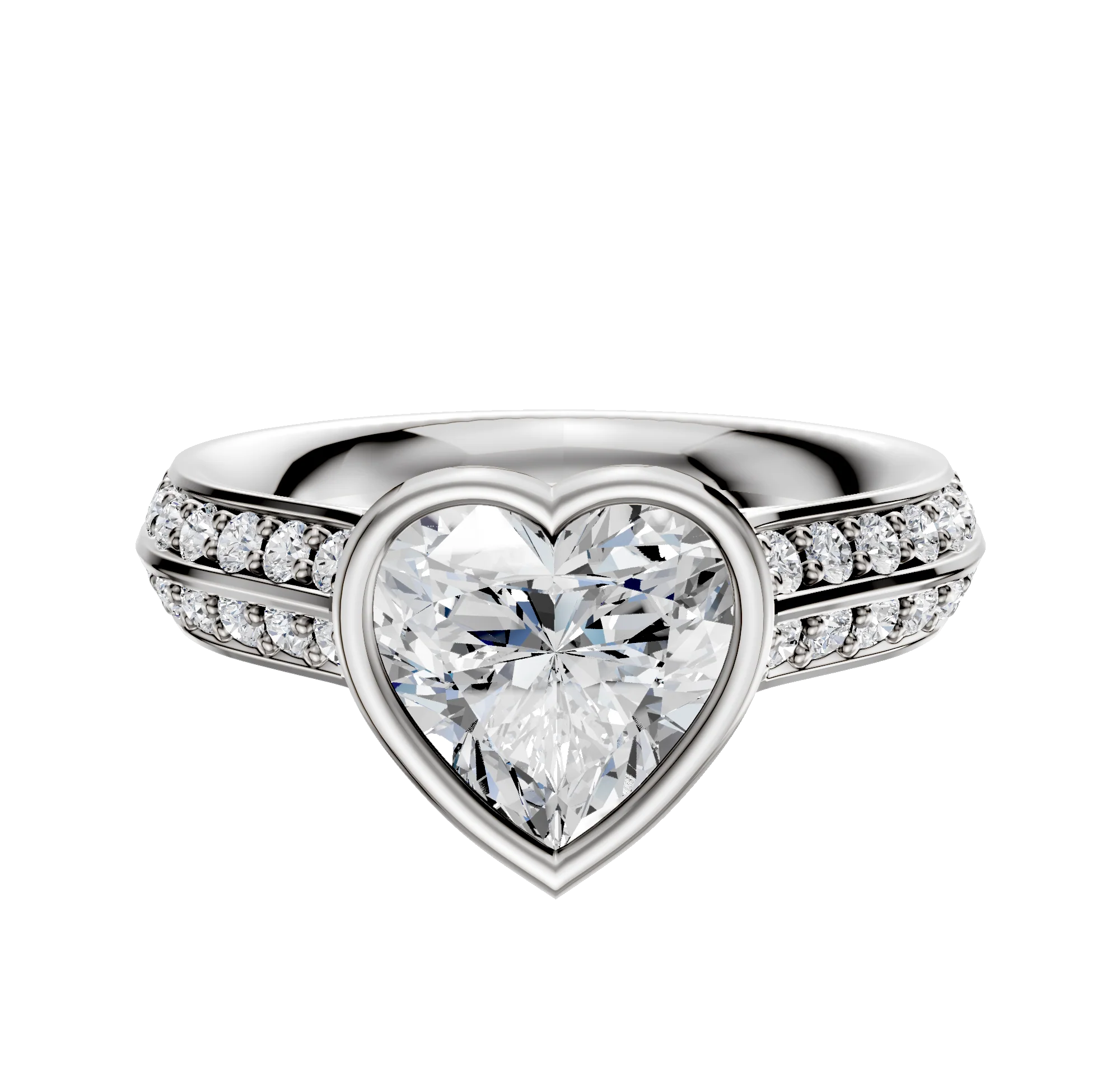 18K Two Tone Bezel Full Bezel North/South Cathedral Knife Edge 1-Row-Pave 2.5mm Engagement Ring
