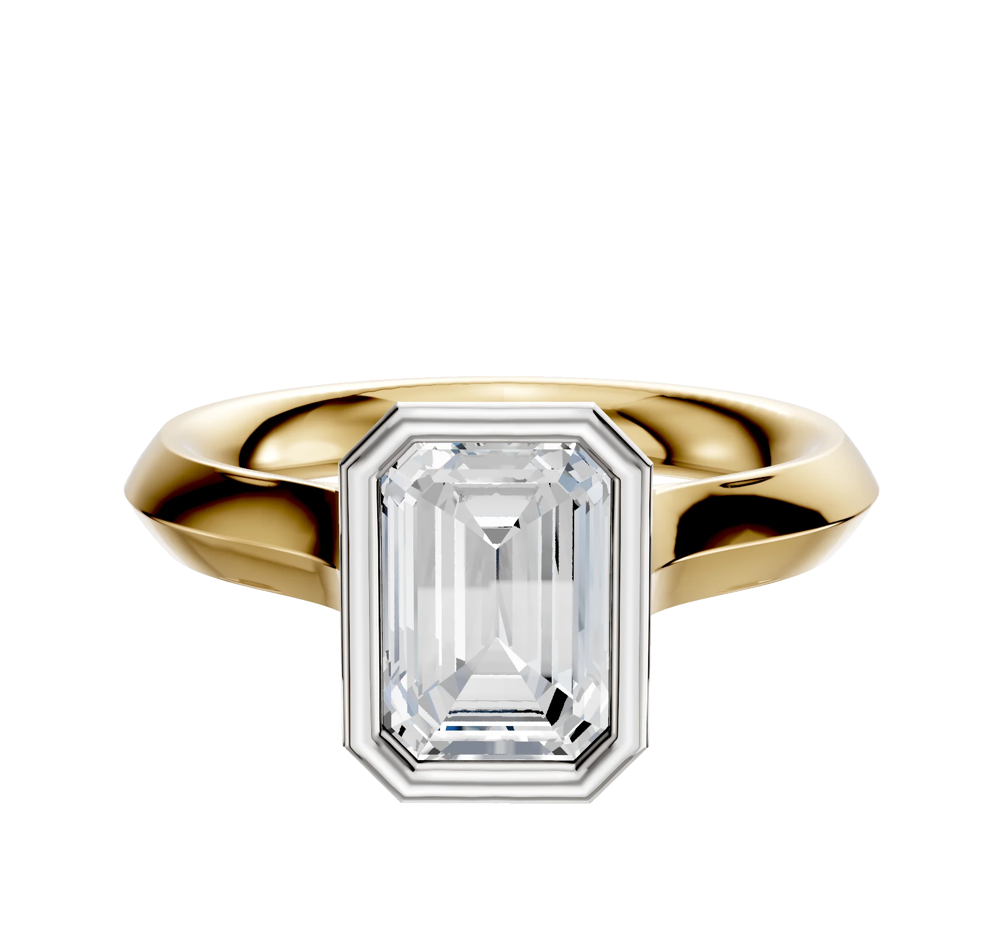 18K Two Tone Bezel Full Bezel North/South Cathedral Knife Edge 3.0mm Engagement Ring