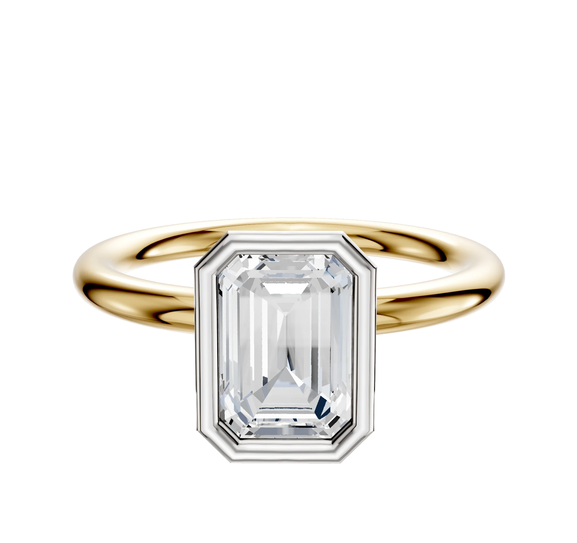 18K Two Tone Bezel Full Bezel North/South Classic Dome 2.0mm Engagement Ring