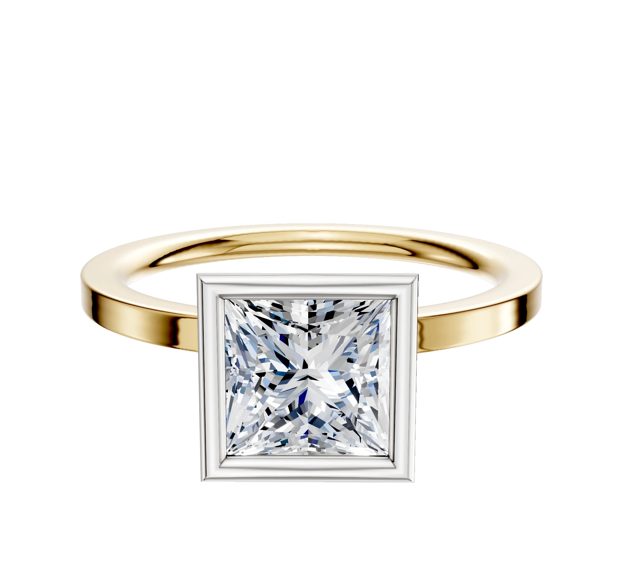 18K Two Tone Bezel Full Bezel North/South Classic Flat 1.5mm Engagement Ring