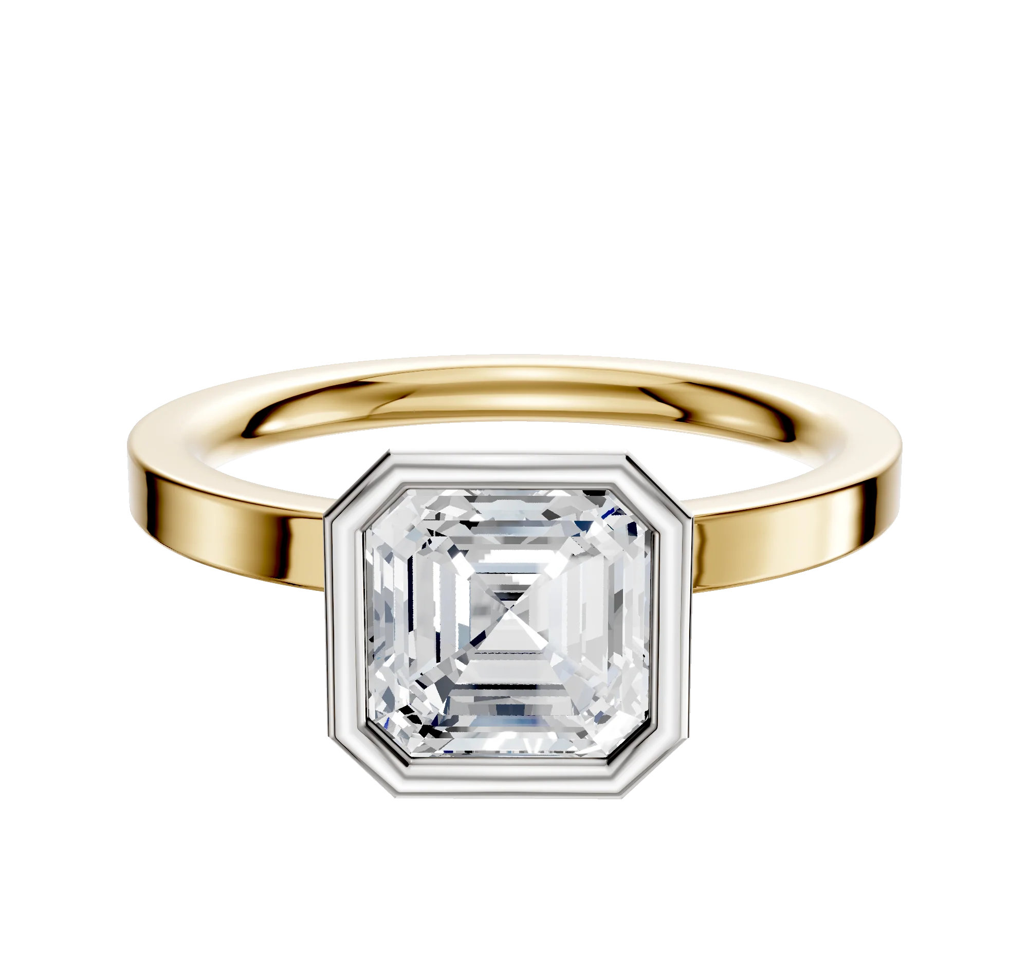 18K Two Tone Bezel Full Bezel North/South Classic Flat 2.0mm Engagement Ring