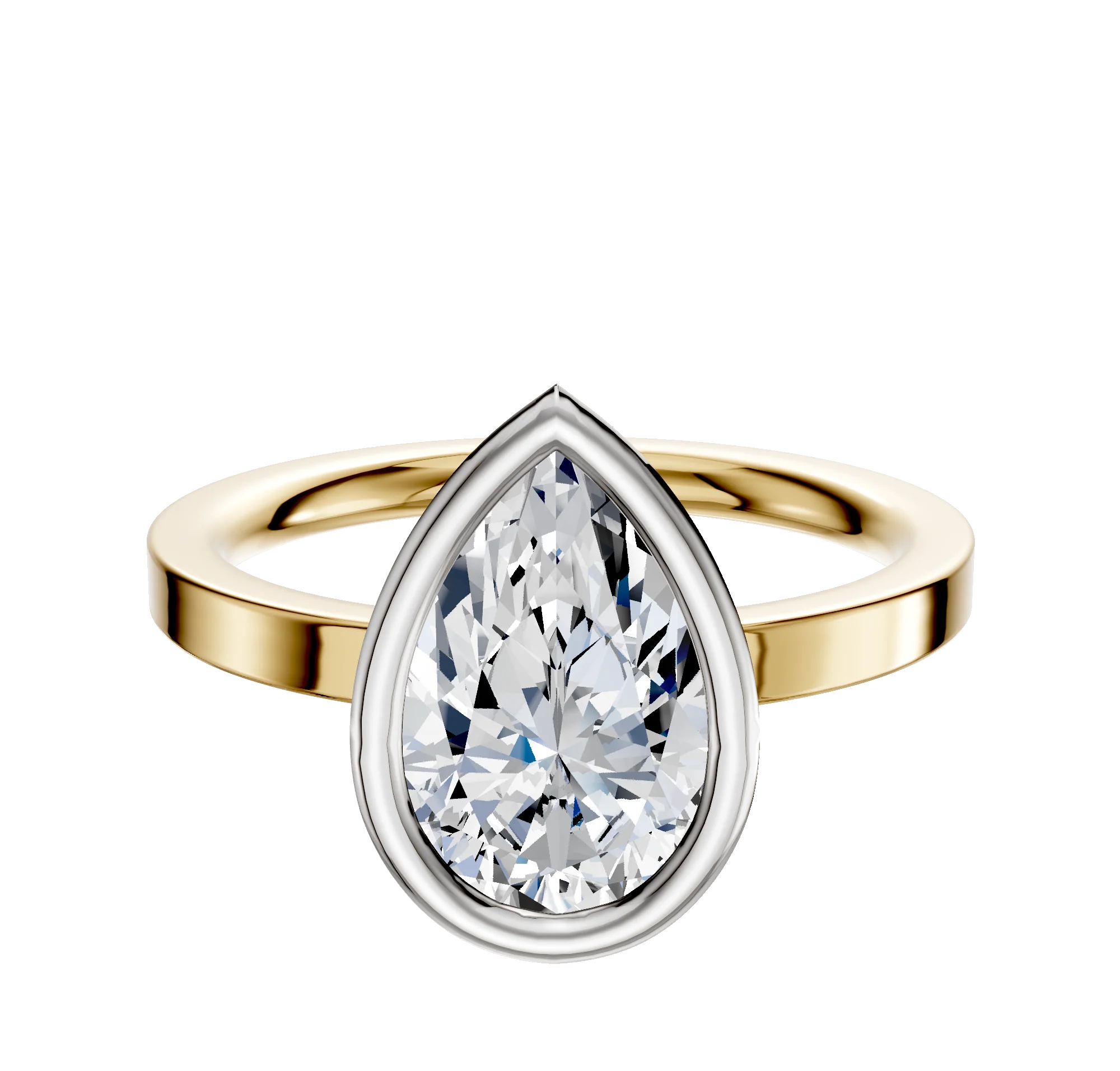 18K Two Tone Bezel Full Bezel North/South Classic Flat 2.0mm Engagement Ring