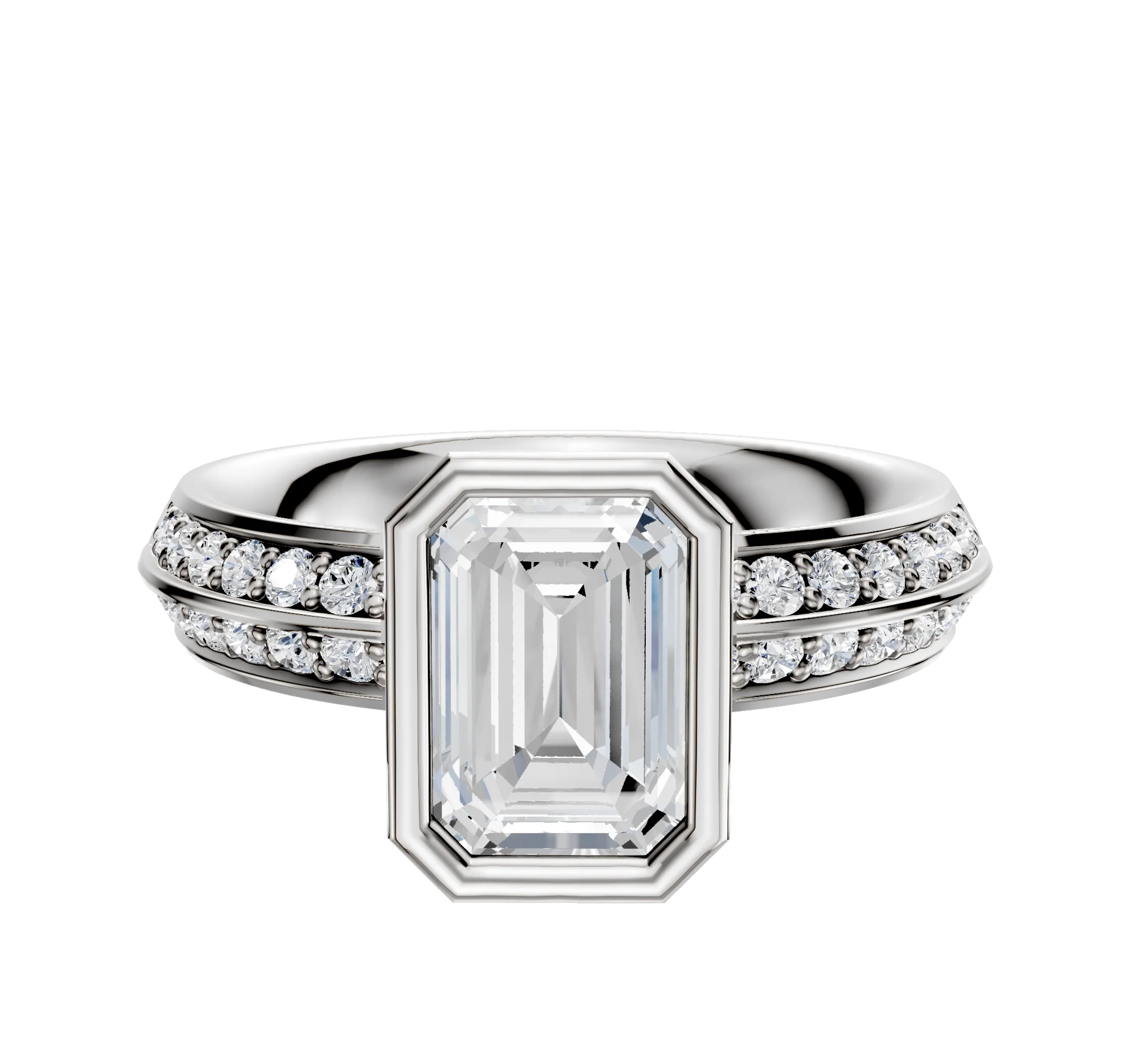 18K Two Tone Bezel Full Bezel North/South Classic Knife Edge 1-Row-Pave 2.5mm Engagement Ring