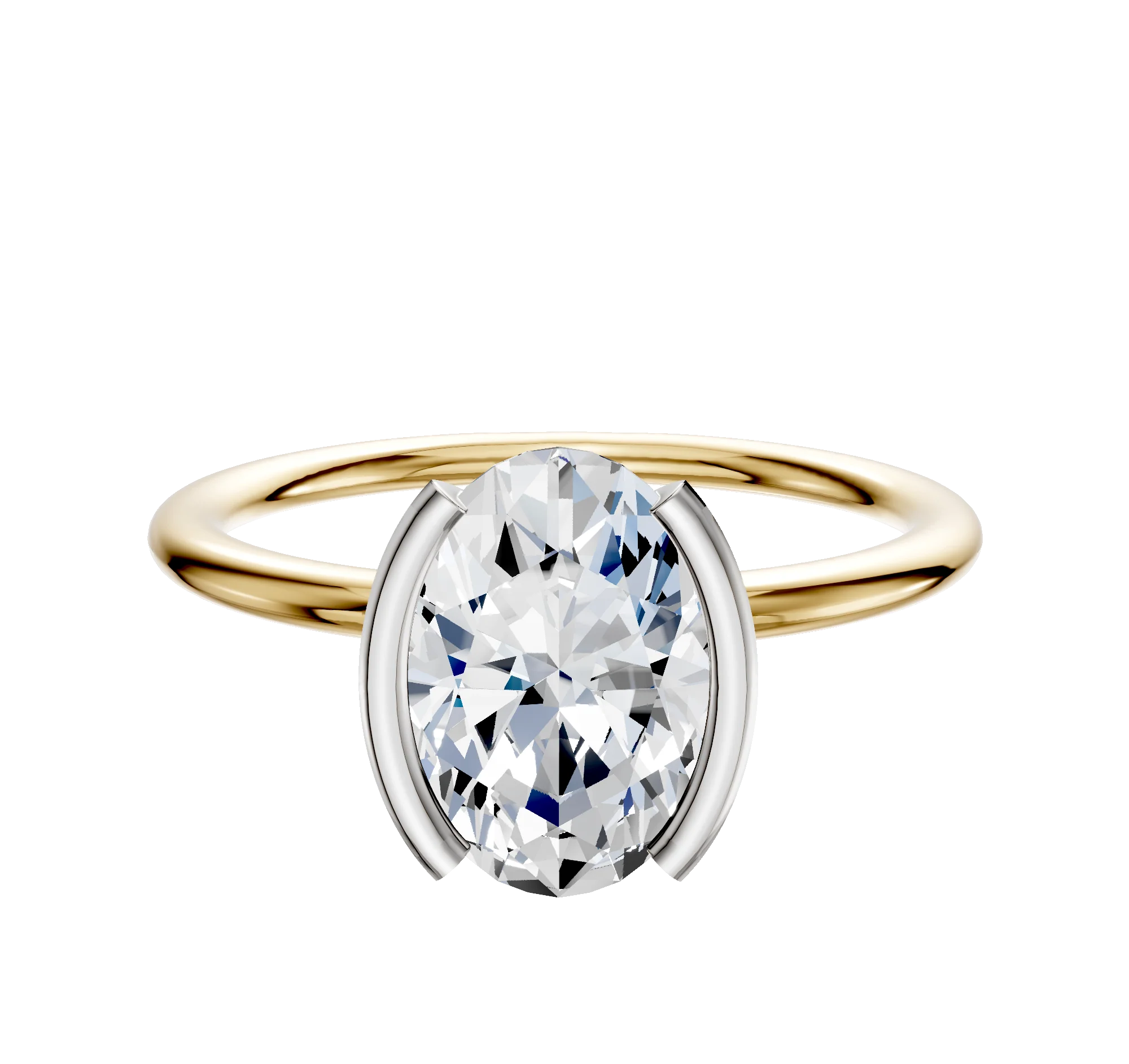 18K Two Tone Bezel Half Bezel North/South Classic Dome 1.5mm Engagement Ring