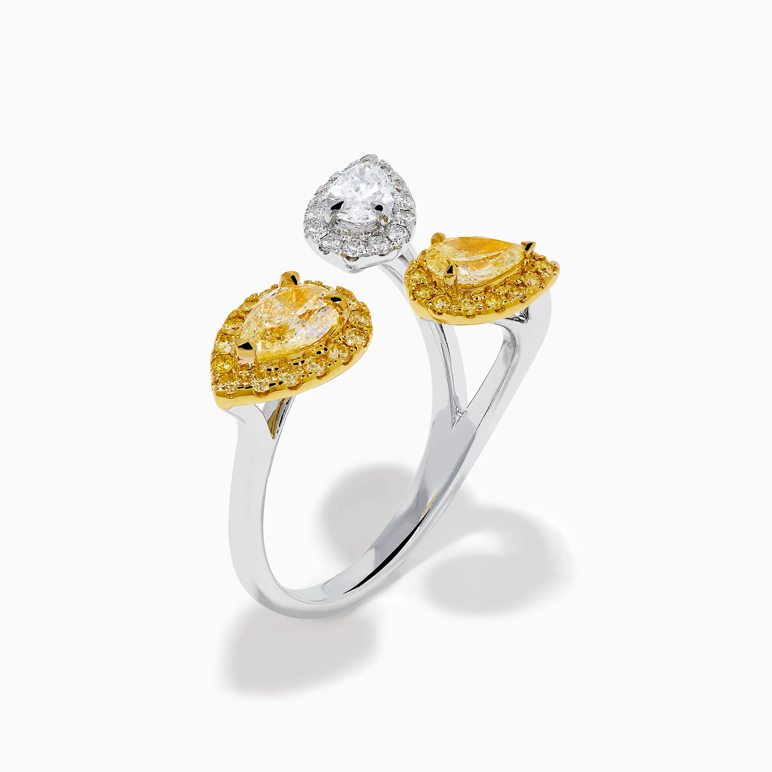 18K Two Tone Open Shank Yellow and White Diamond Pear Bouquet Ring - Image 4