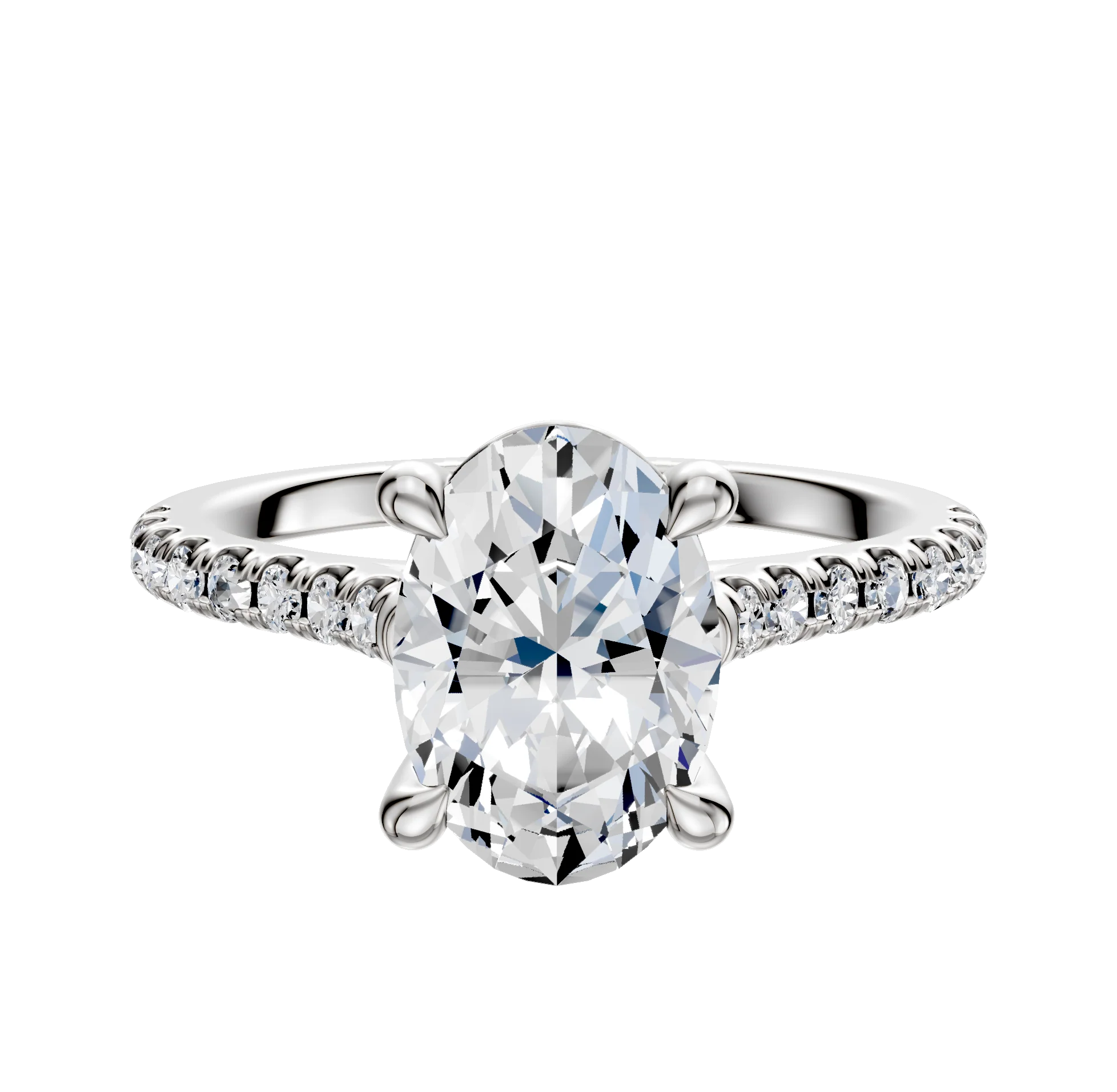 18K White Gold 4 Prong Basket Cathedral Dome 1-Row-Pave 2.5mm Engagement Ring