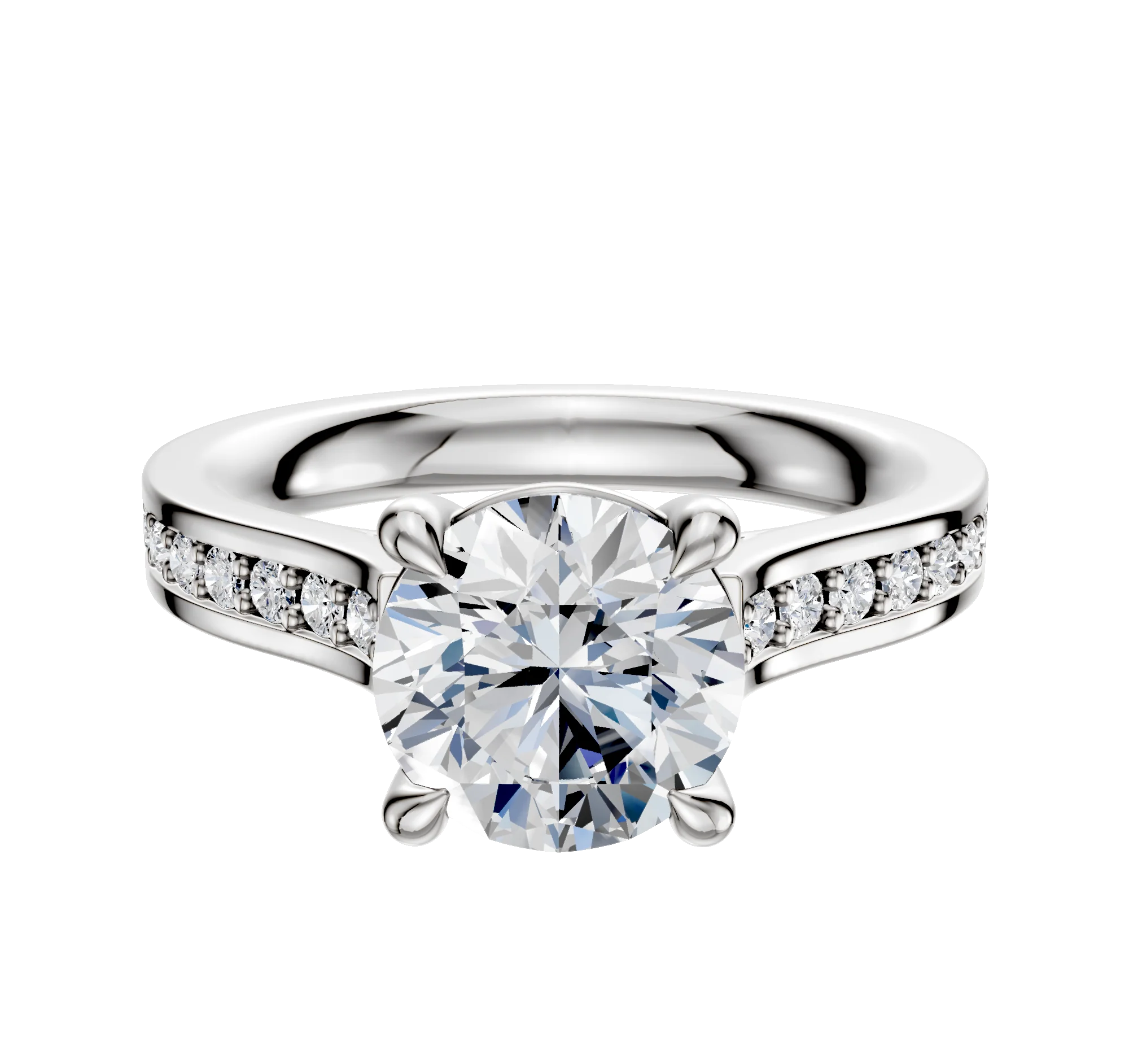 18K White Gold 4 Prong Basket Cathedral Flat 1-Row-Pave 2.5mm Engagement Ring
