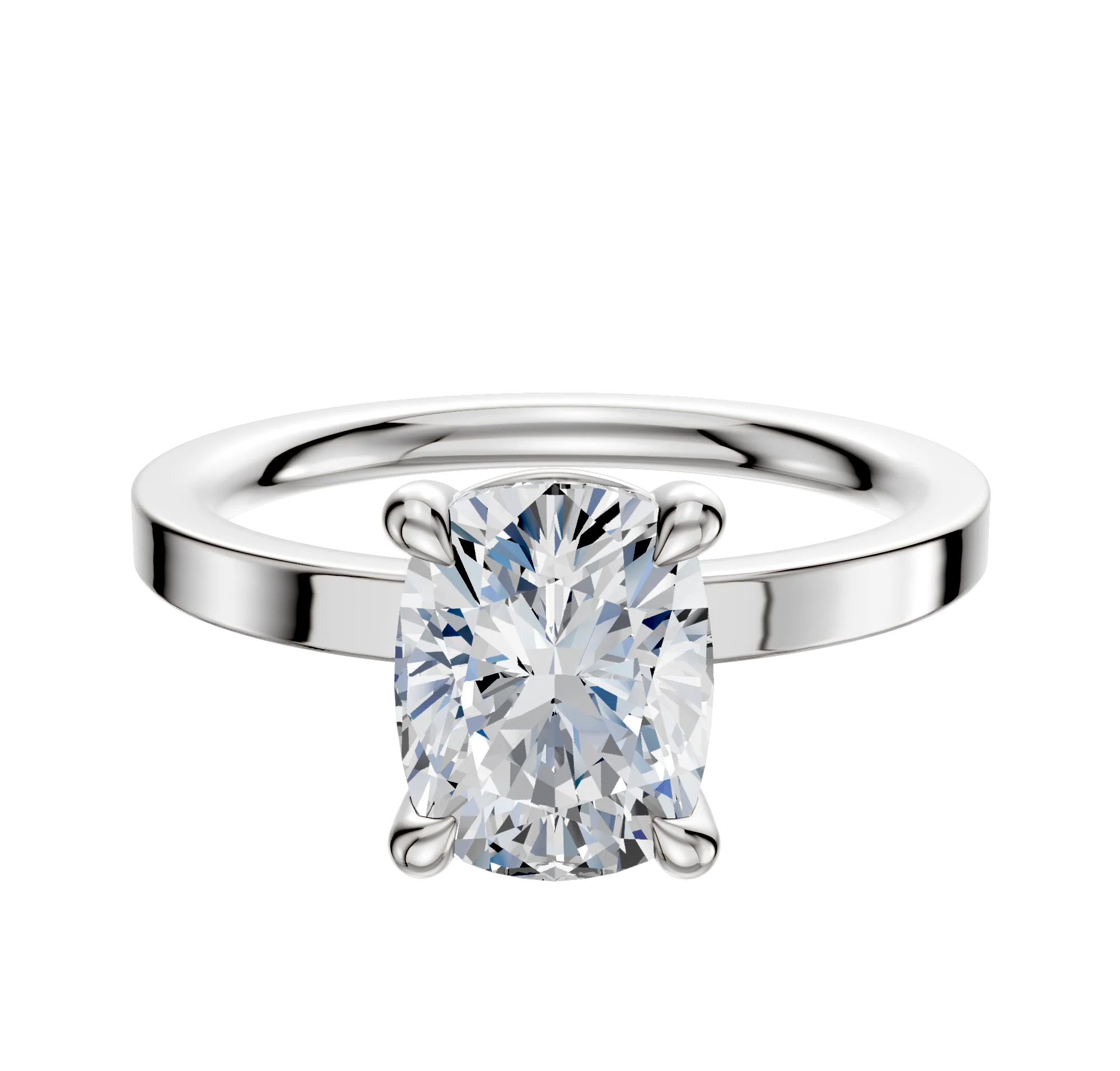 18K White Gold 4 Prong Basket Classic Flat 2.0mm Engagement Ring