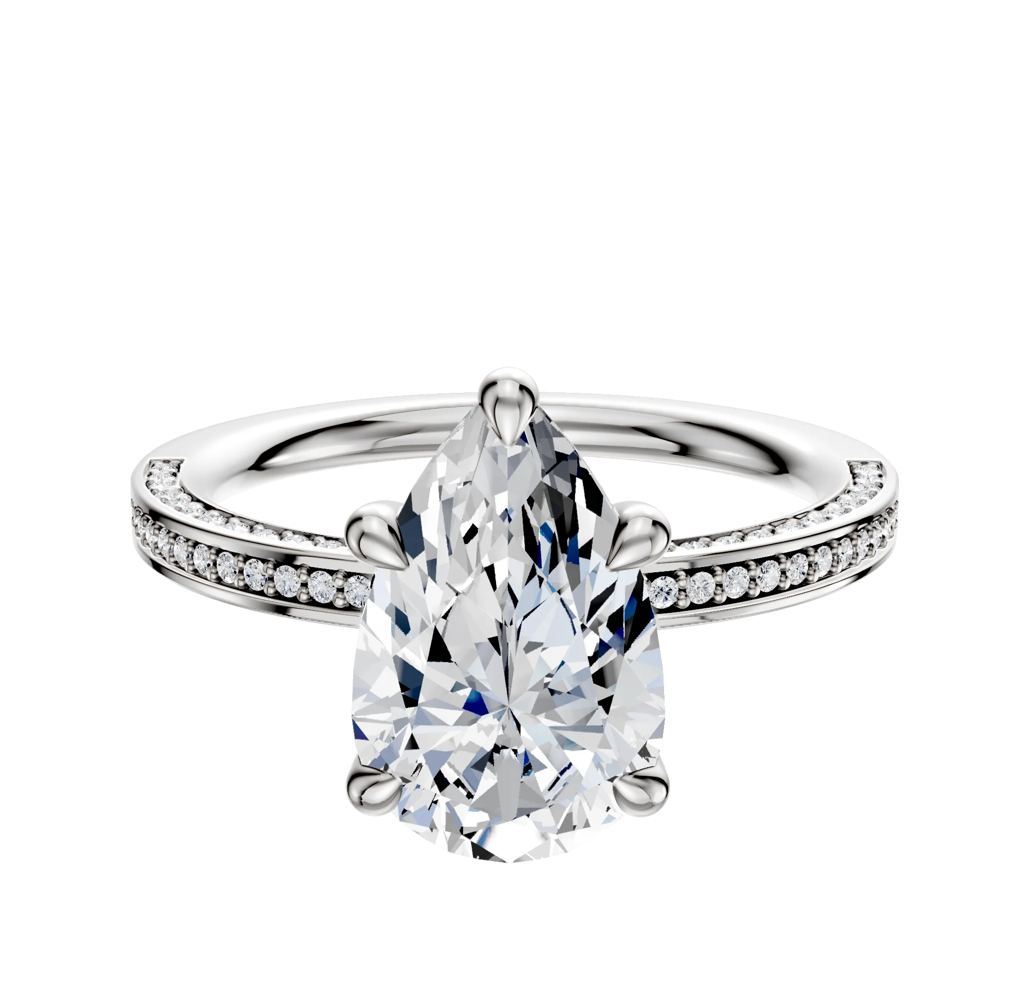18K White Gold 4 Prong Basket Classic Flat 3-Row-Pave 2.0mm Engagement Ring
