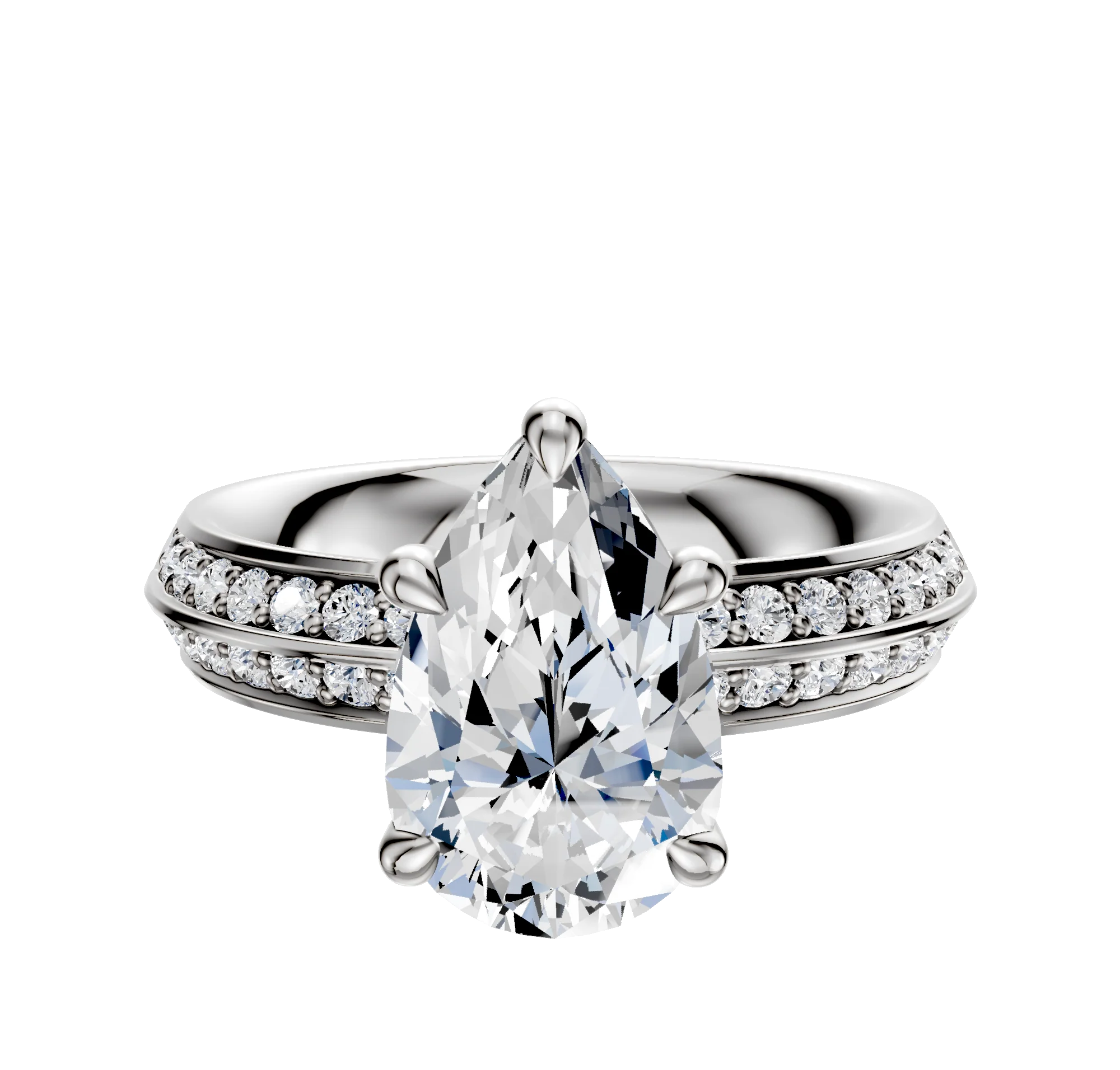 18K White Gold 4 Prong Basket Classic Knife Edge 1-Row-Pave 2.5mm Engagement Ring